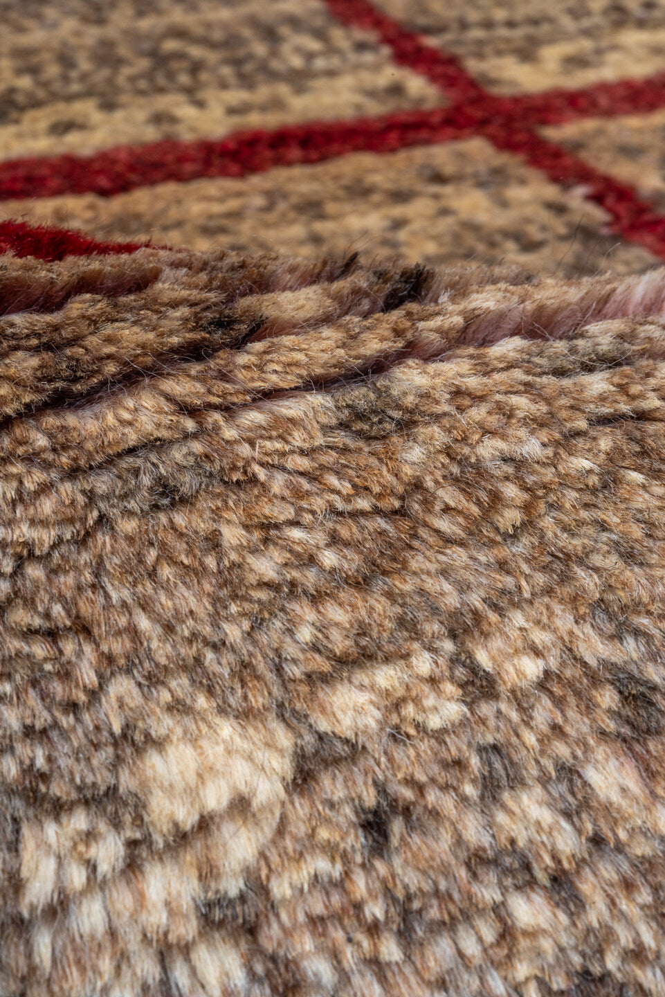 3' x 5' one-of-a-kind handmade vintage Gabbe small size rug. Color palette: brown, red, pink, tan