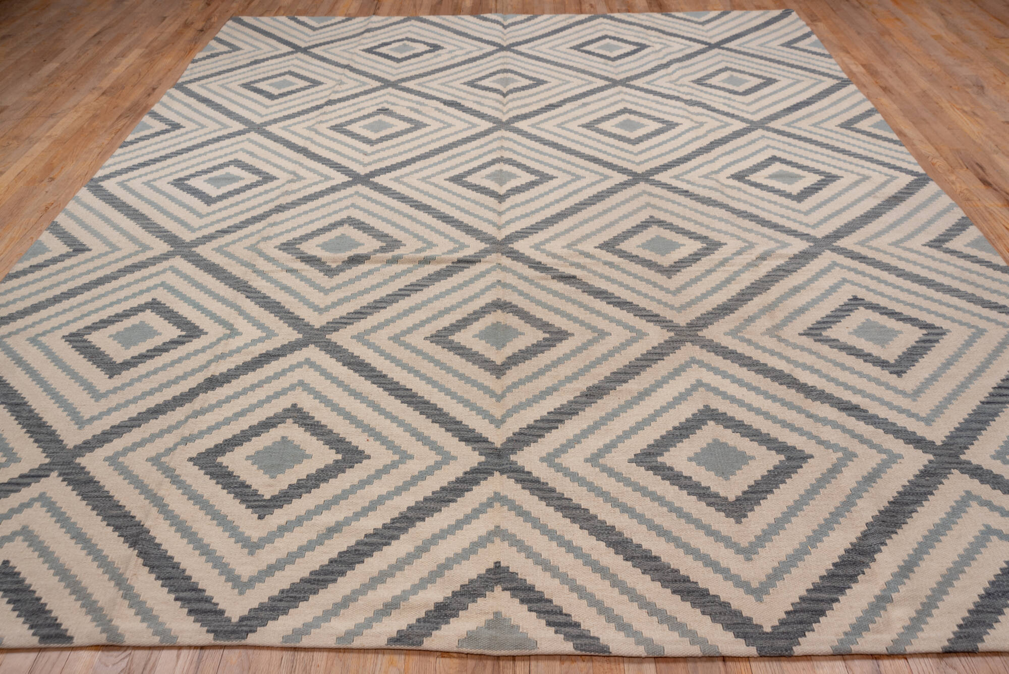 10' x 12' one-of-a-kind handmade vintage Kilim large size rug. Color palette: brown, dim gray, gray, light gray, off-white