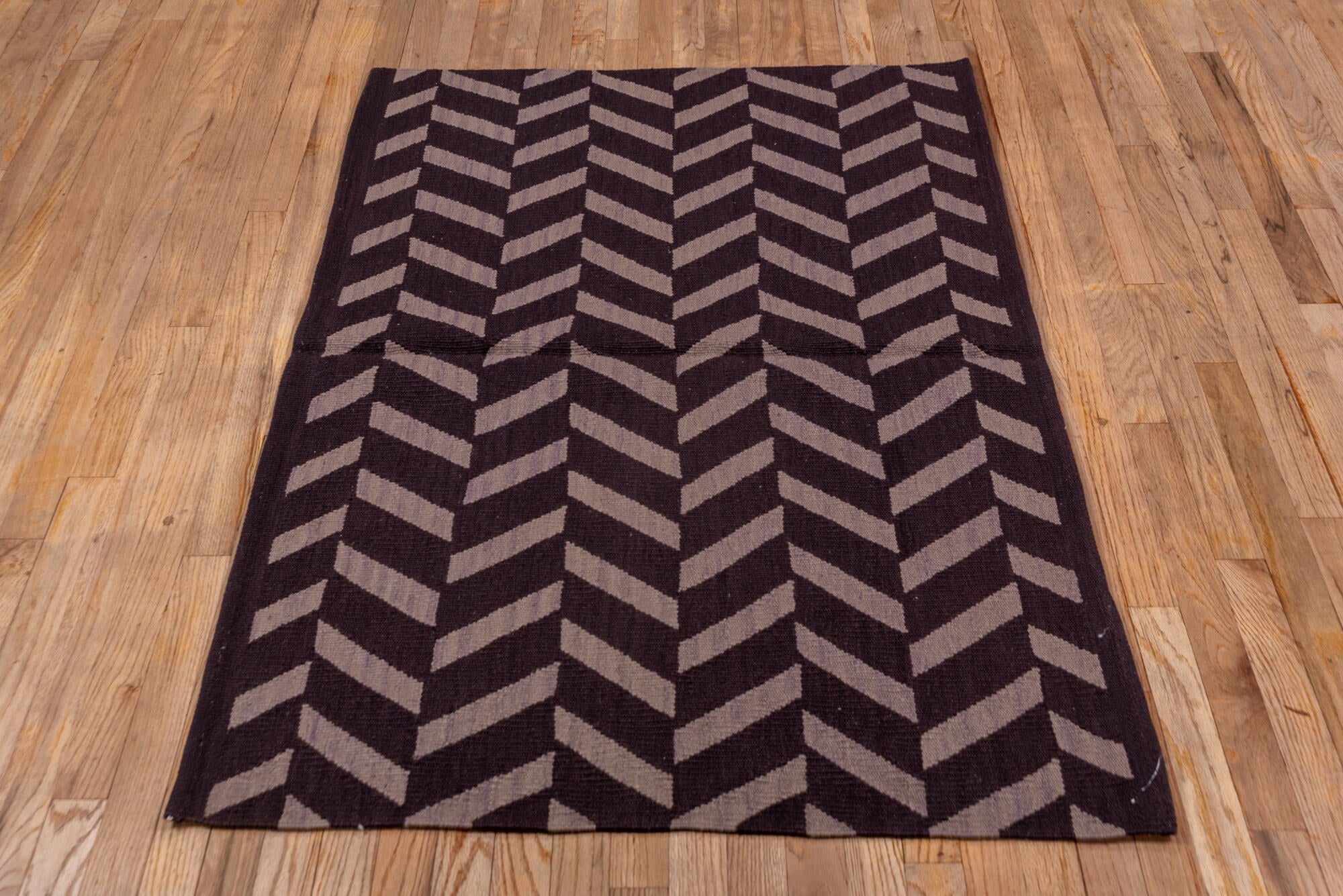 3' x 5' one-of-a-kind handmade vintage Kilim small size rug. Color palette: brown, dark gray, gray, light gray, off-white