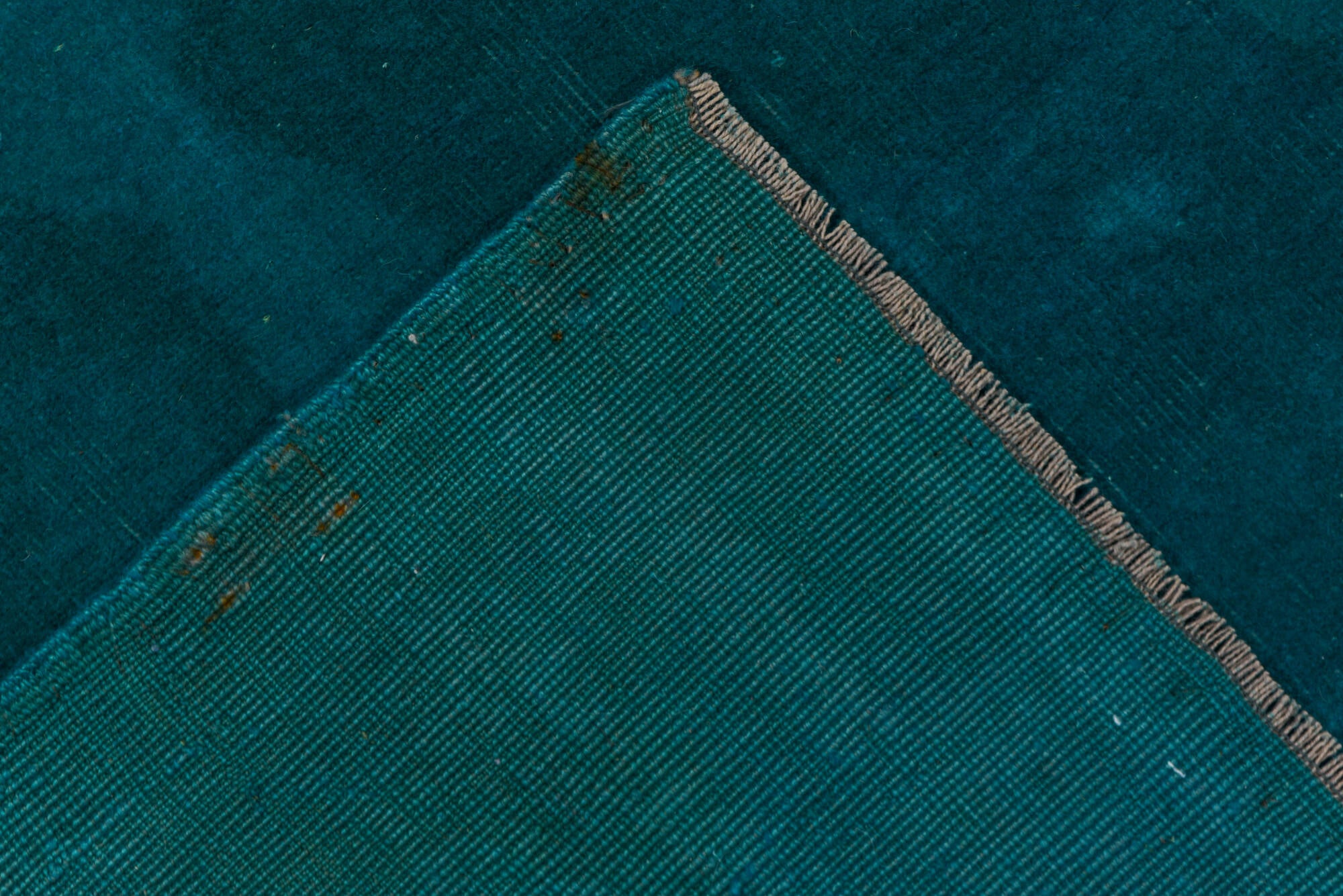 5' x 6' one-of-a-kind handmade vintage Overdyed rug. Color palette: blue, dark gray, gray, green, light gray, off-white