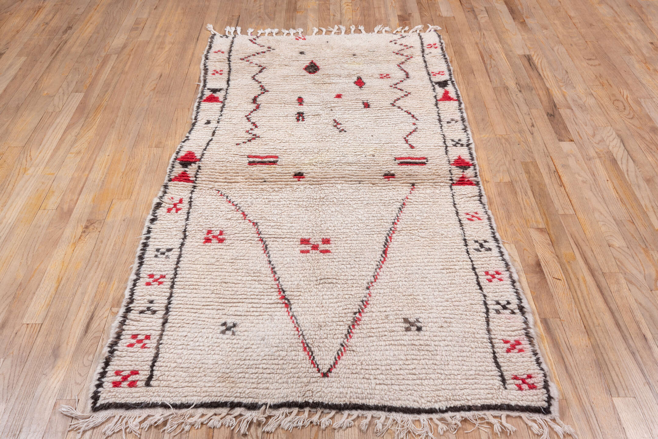 3' x 6' one-of-a-kind handmade vintage Moroccan small size rug. Color palette: dark gray, gray, light gray, linen