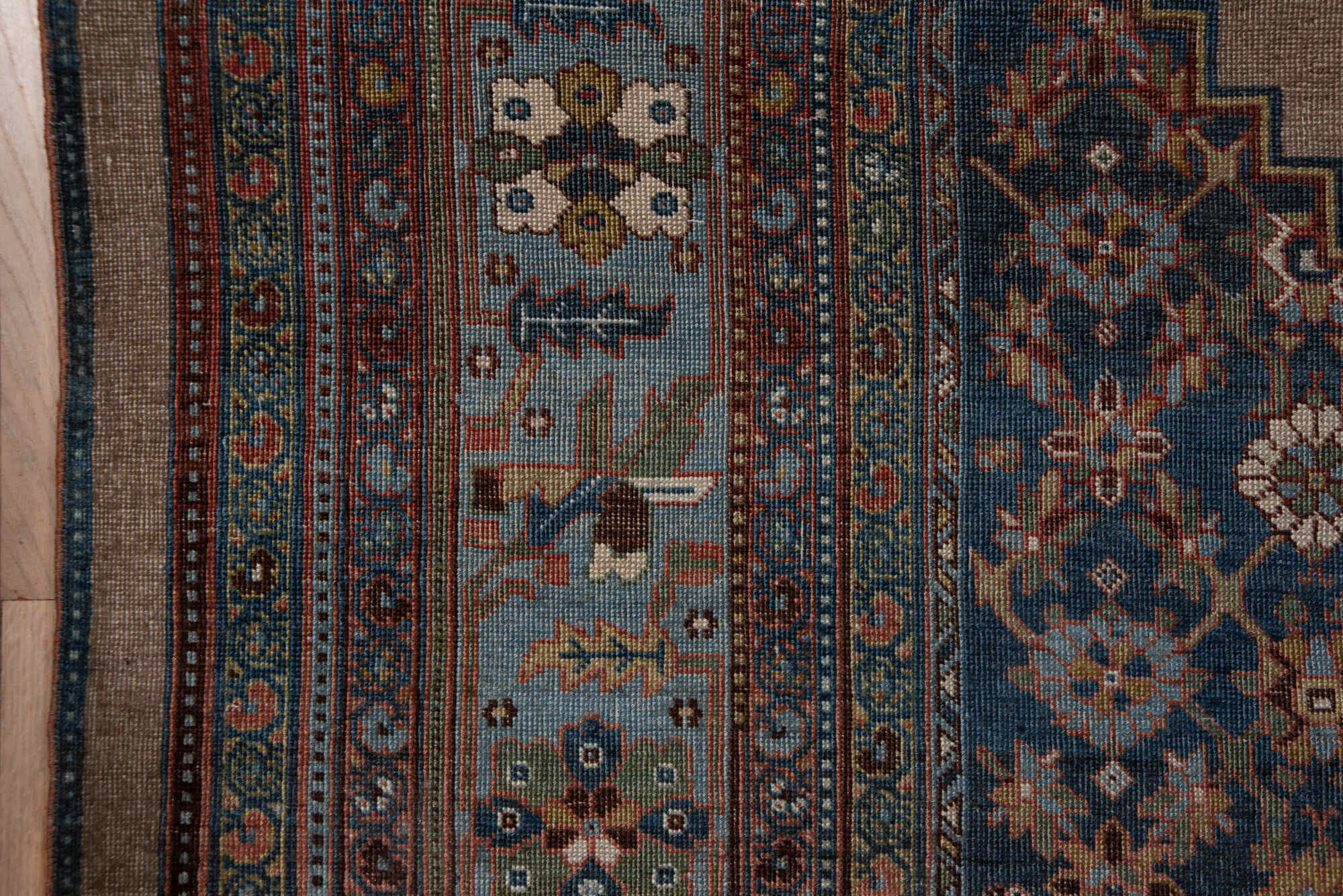 7' x 12' one-of-a-kind handmade vintage Bidjar large size rug. Color palette: black, blue, brown, charcoal, dim gray, gray