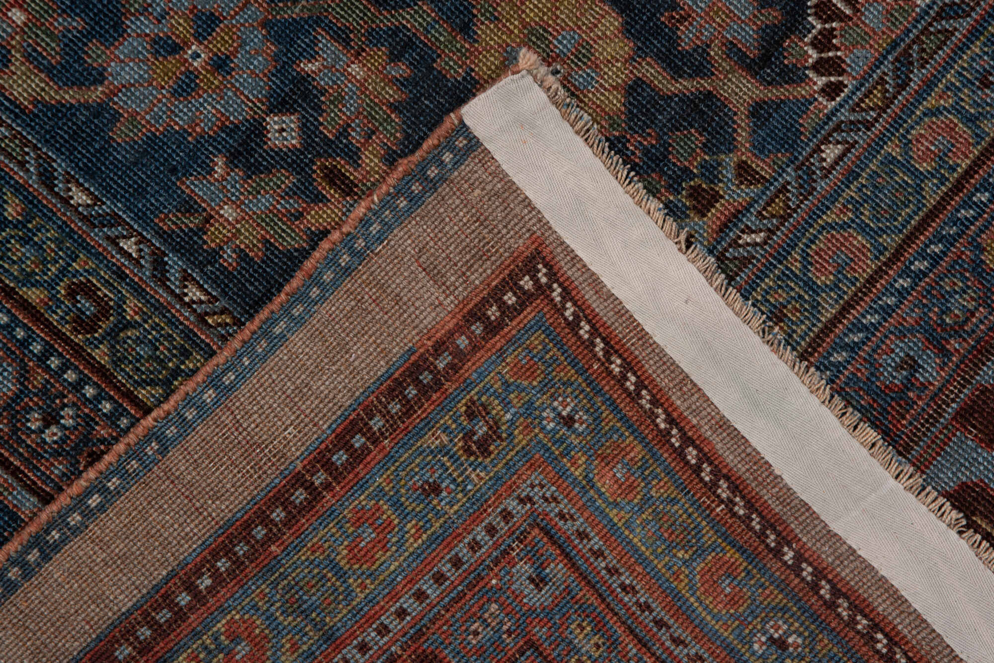 7' x 12' one-of-a-kind handmade vintage Bidjar large size rug. Color palette: black, blue, brown, charcoal, dim gray, gray