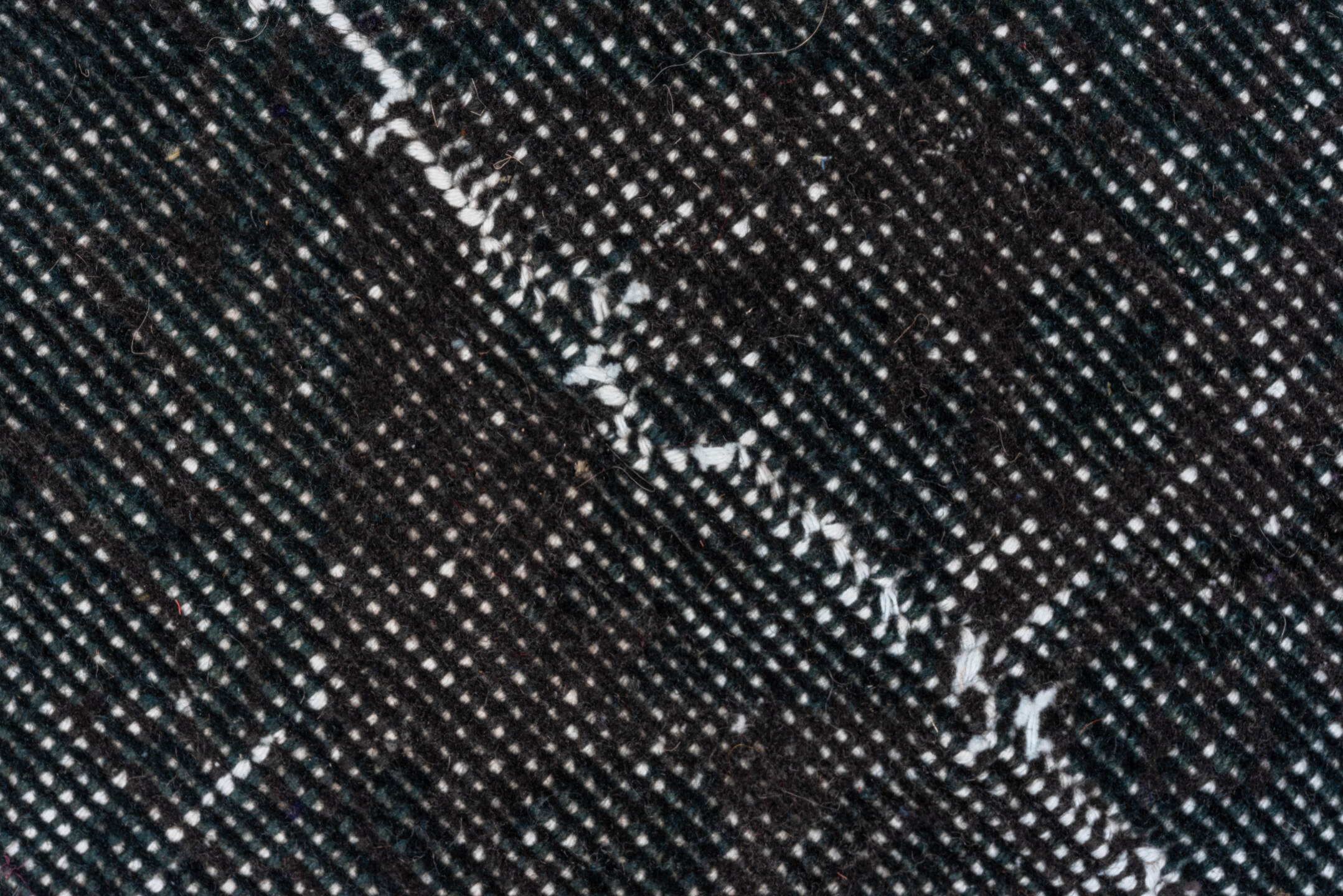 4' x 11' one-of-a-kind handmade vintage Overdyed runner rug. Color palette: gray, blue, light gray, off-white, black