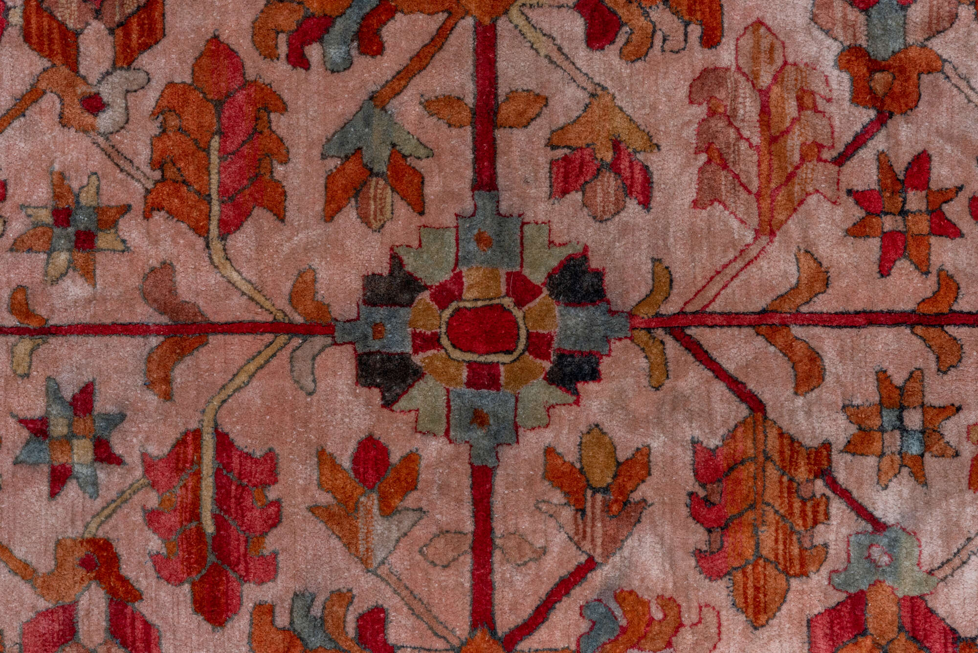 6' x 10' one-of-a-kind handmade vintage Hooked large size rug. Color palette: brown, dim gray, gray, pink, red, rosy brown