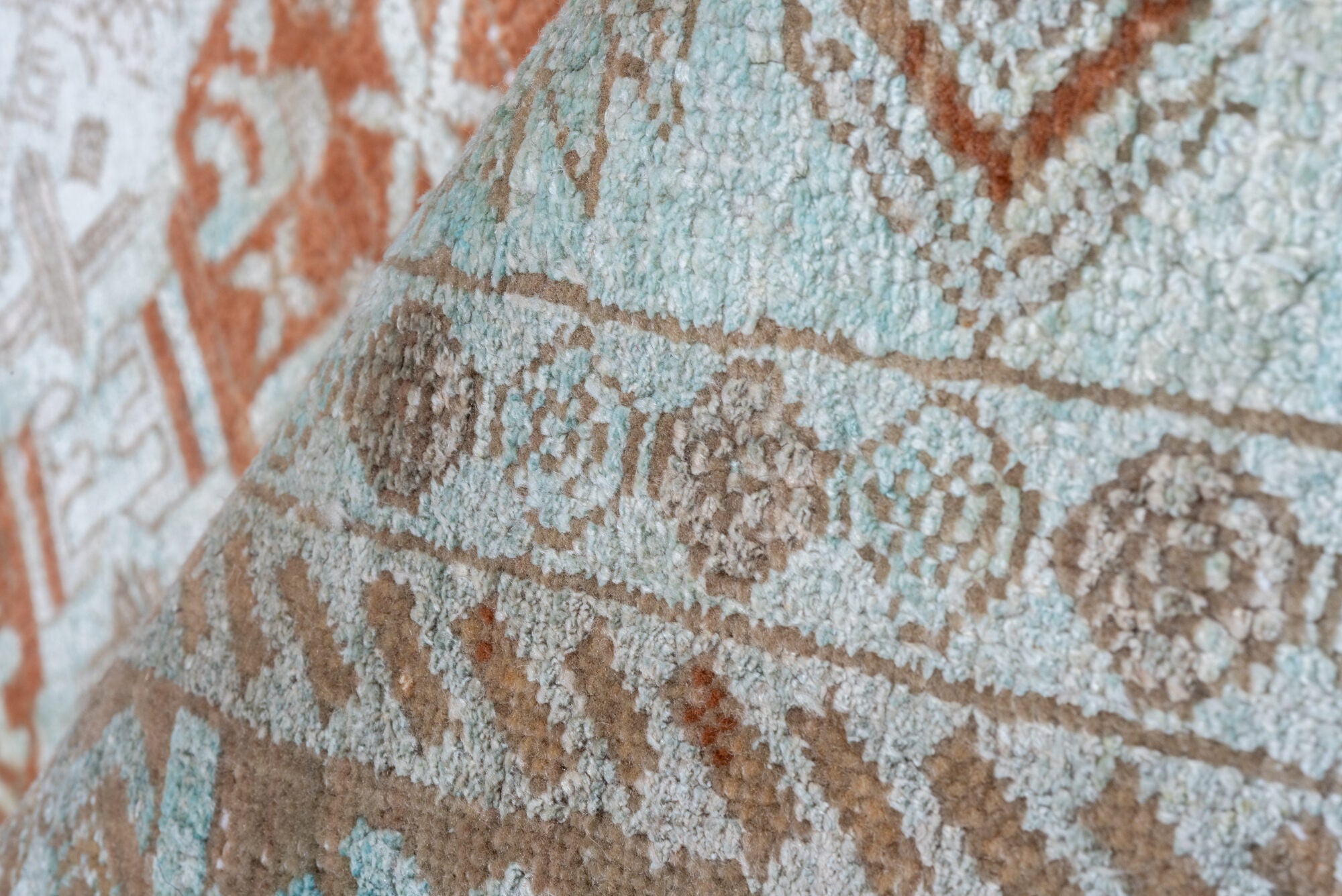 3' x 5' one-of-a-kind handmade vintage Kaisary small size rug. Color palette: brown, gray, light gray, off-white