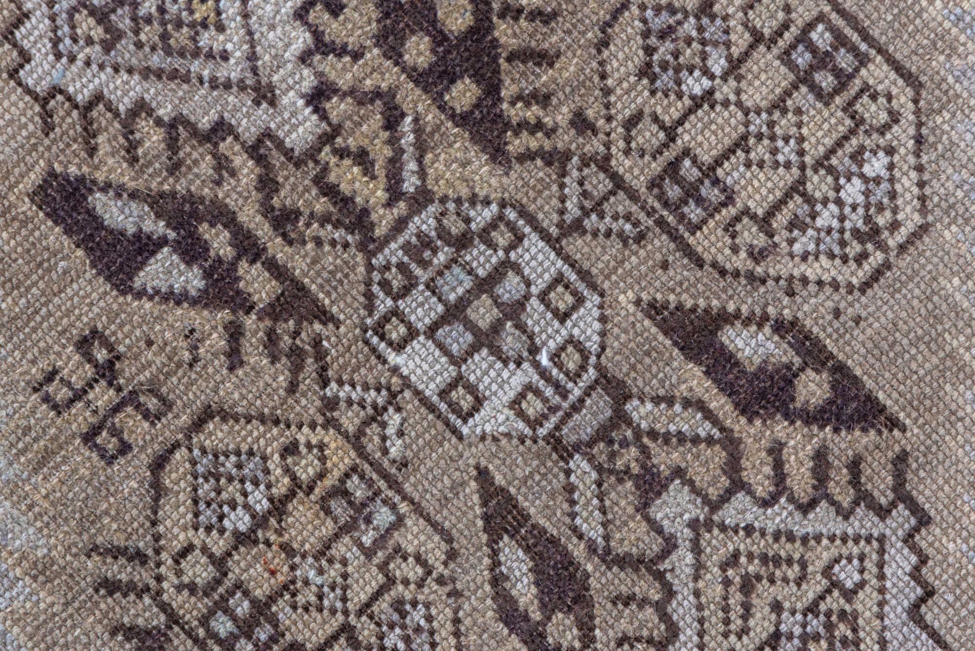 3' x 12' one-of-a-kind handmade vintage Karabagh runner rug. Color palette: brown, gray, off-white, snow, white, whitesmoke