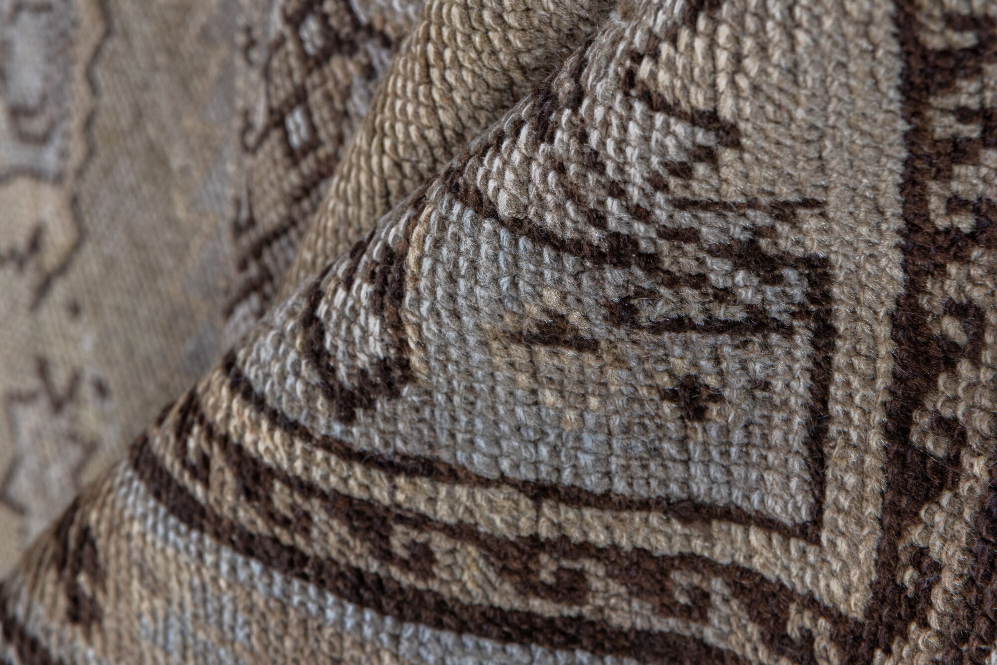 3' x 12' one-of-a-kind handmade vintage Karabagh runner rug. Color palette: brown, gray, off-white, snow, white, whitesmoke