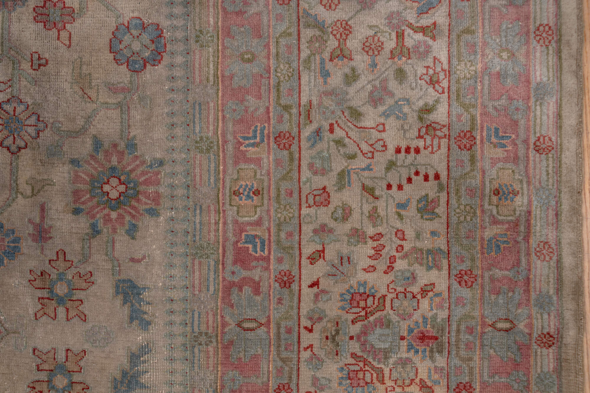 13' x 16' one-of-a-kind handmade vintage Sivas oversize rug. Color palette: brown, dim gray, gray, pink, red, redwood