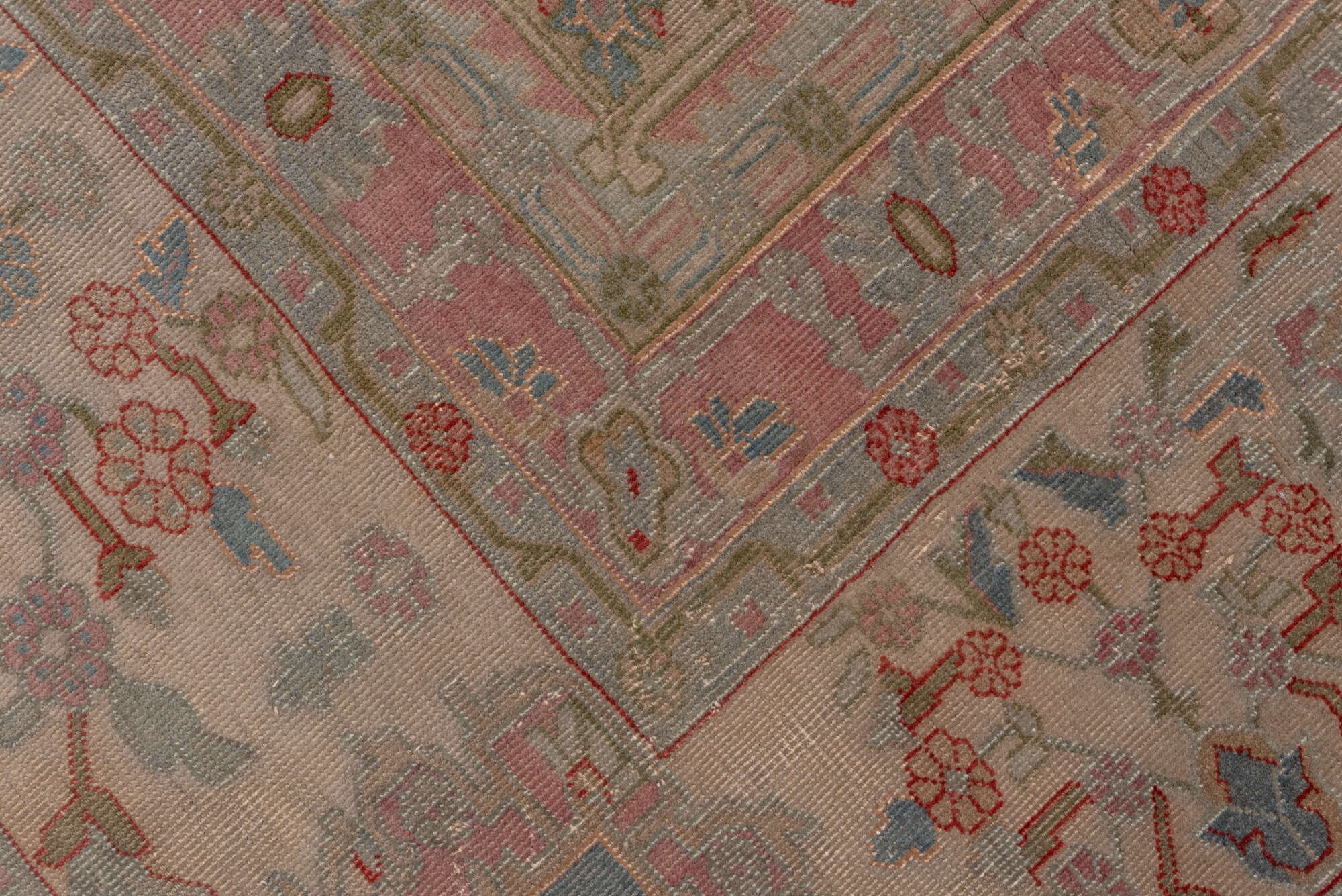 13' x 16' one-of-a-kind handmade vintage Sivas oversize rug. Color palette: brown, dim gray, gray, pink, red, redwood