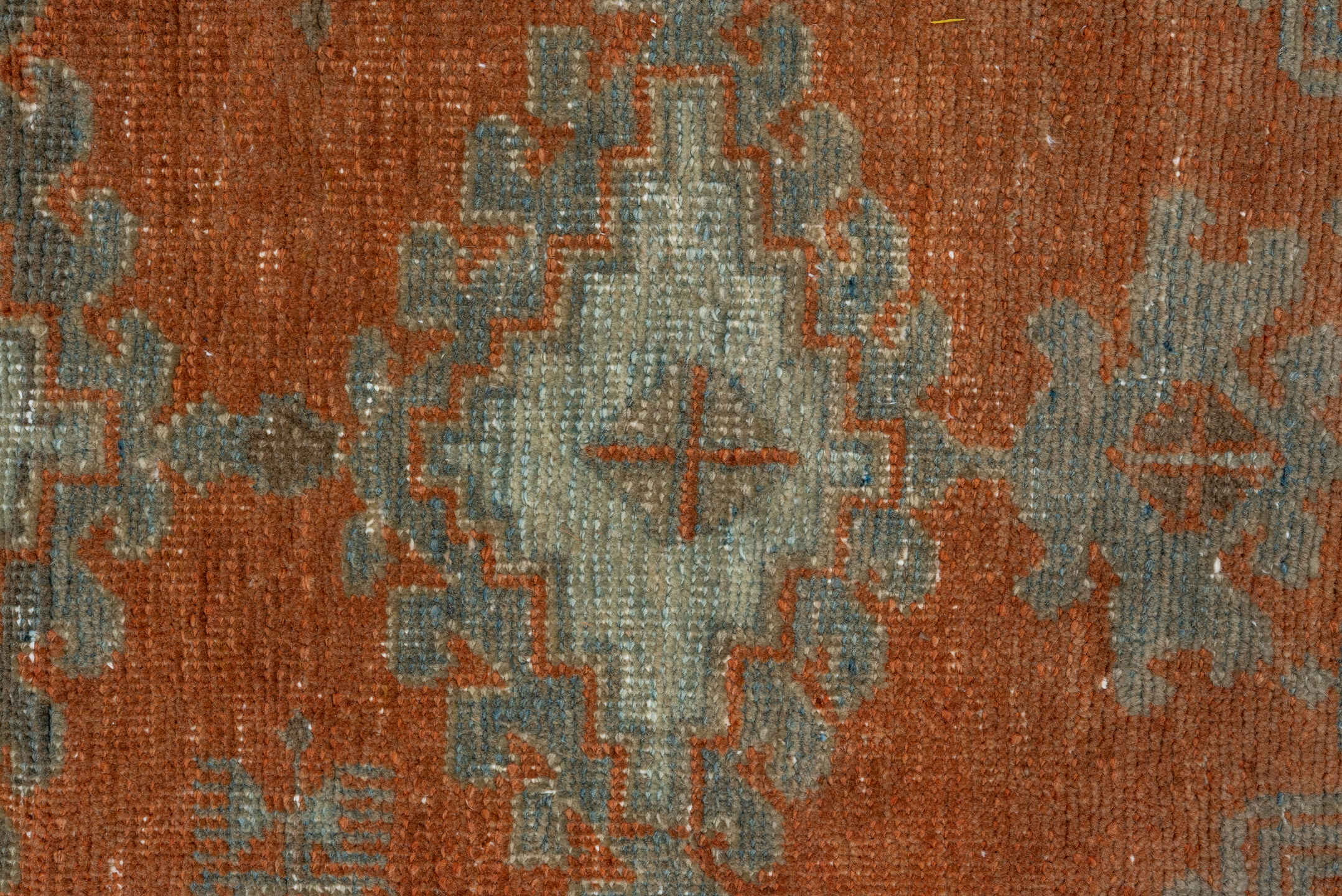 3' x 10' one-of-a-kind handmade vintage Veece runner rug. Color palette: brown, pink, gray, light gray, off-white, sienna