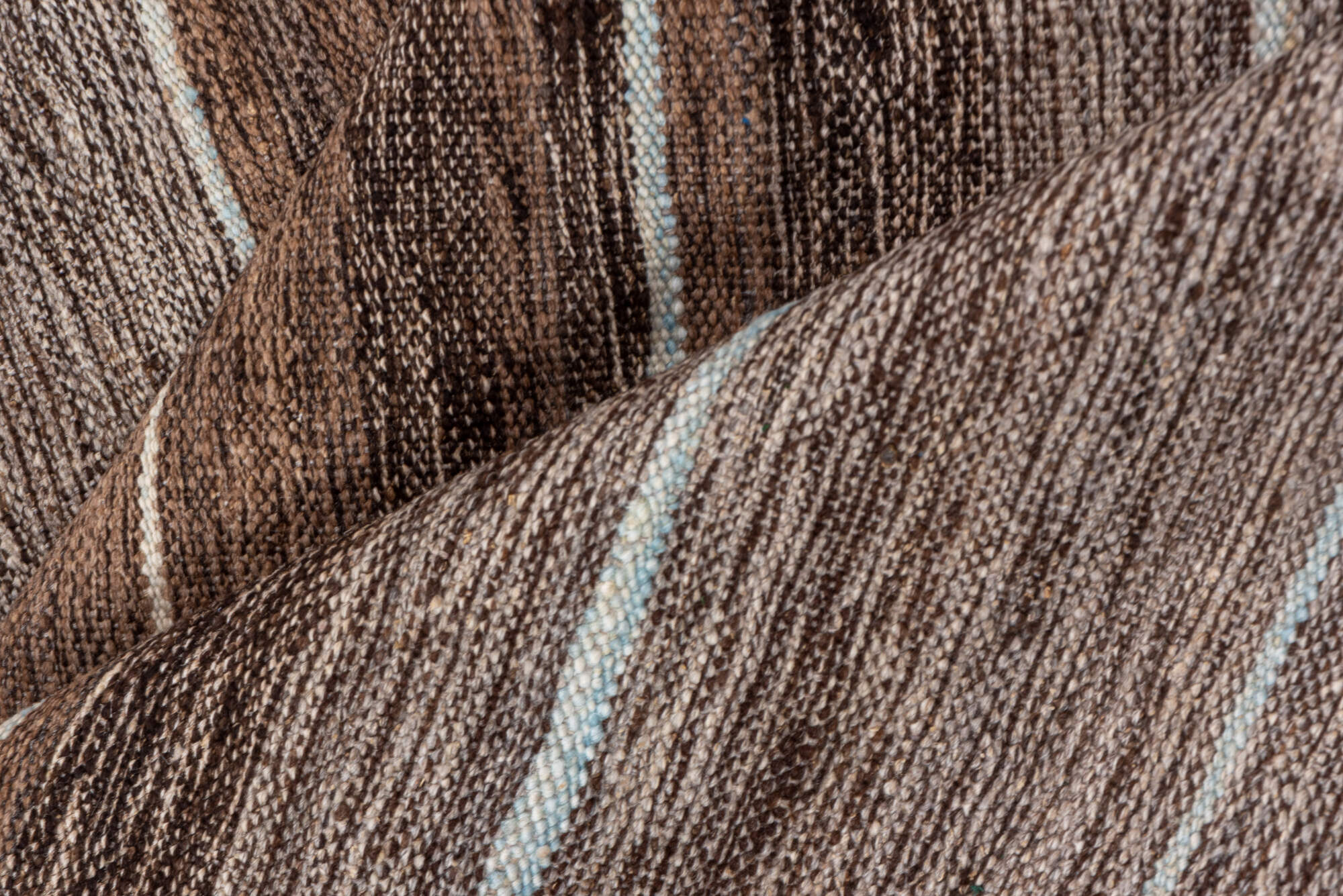 2' x 11' one-of-a-kind handmade vintage Kilim runner rug. Color palette: brown, gray, light gray, off-white, pink, silver