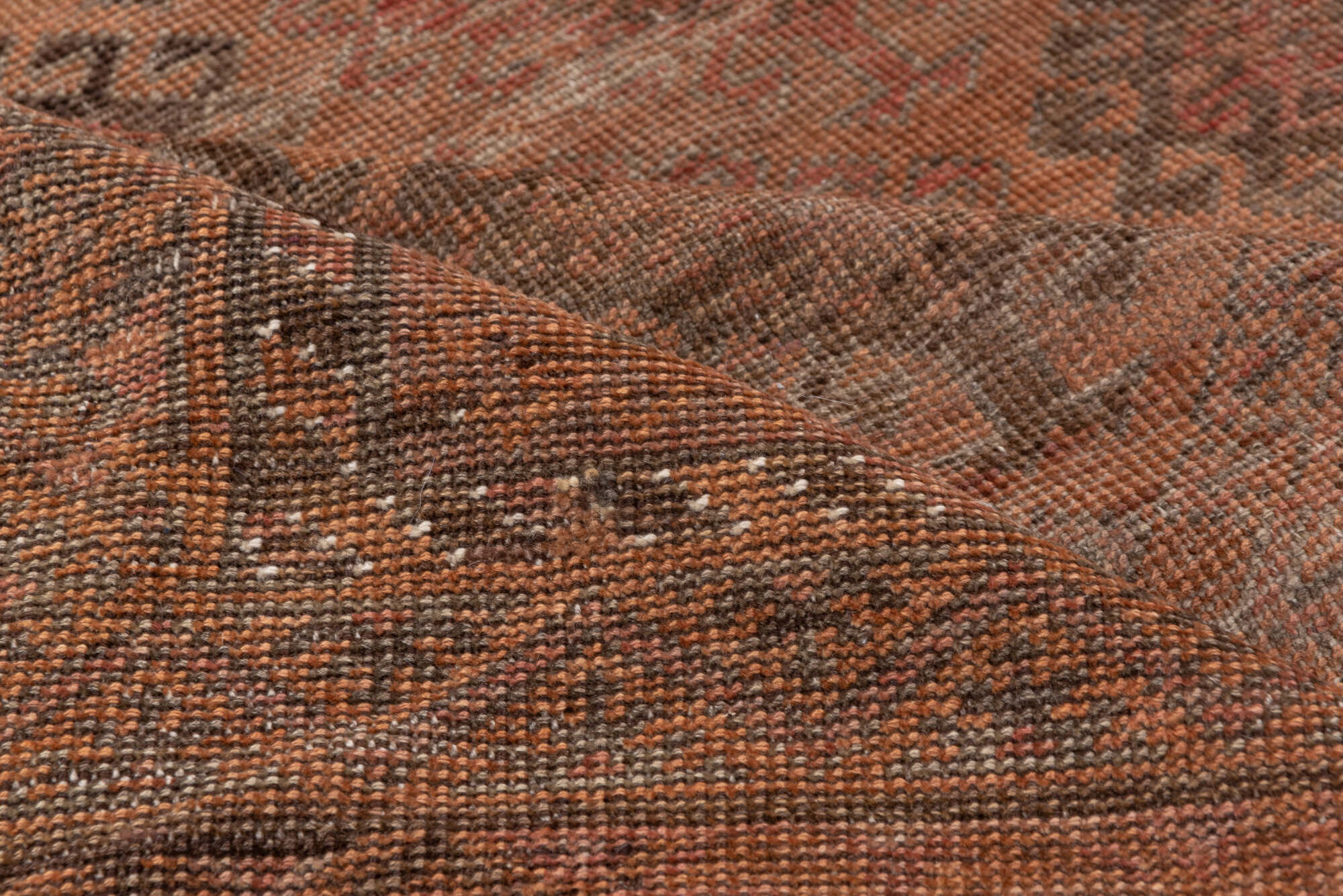 6' x 12' one-of-a-kind handmade vintage Belouch large size rug. Color palette: brown, gray, pink