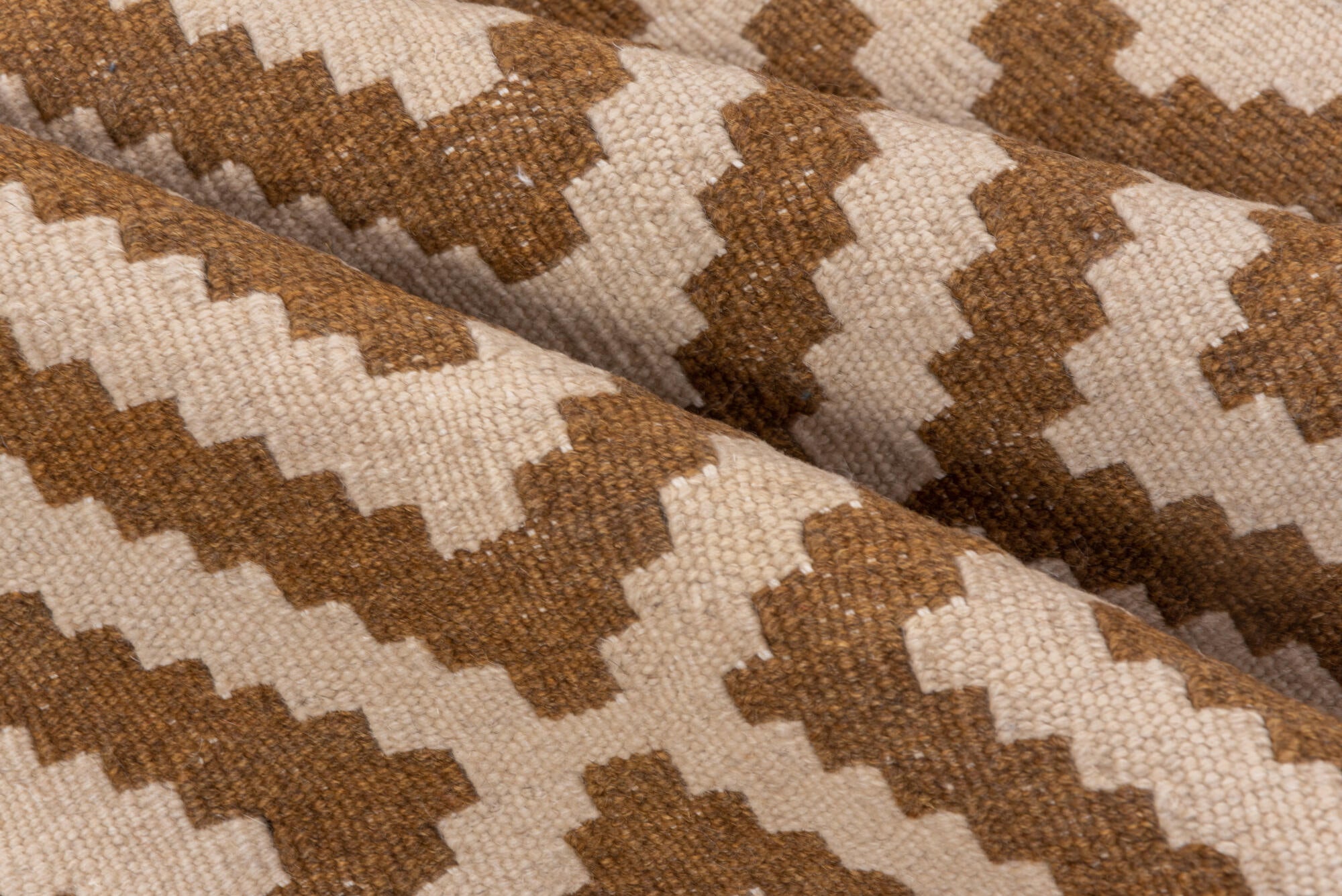 3' x 5' one-of-a-kind handmade vintage Kilim small size rug. Color palette: brown, gray, light gray, off-white, pink, snow