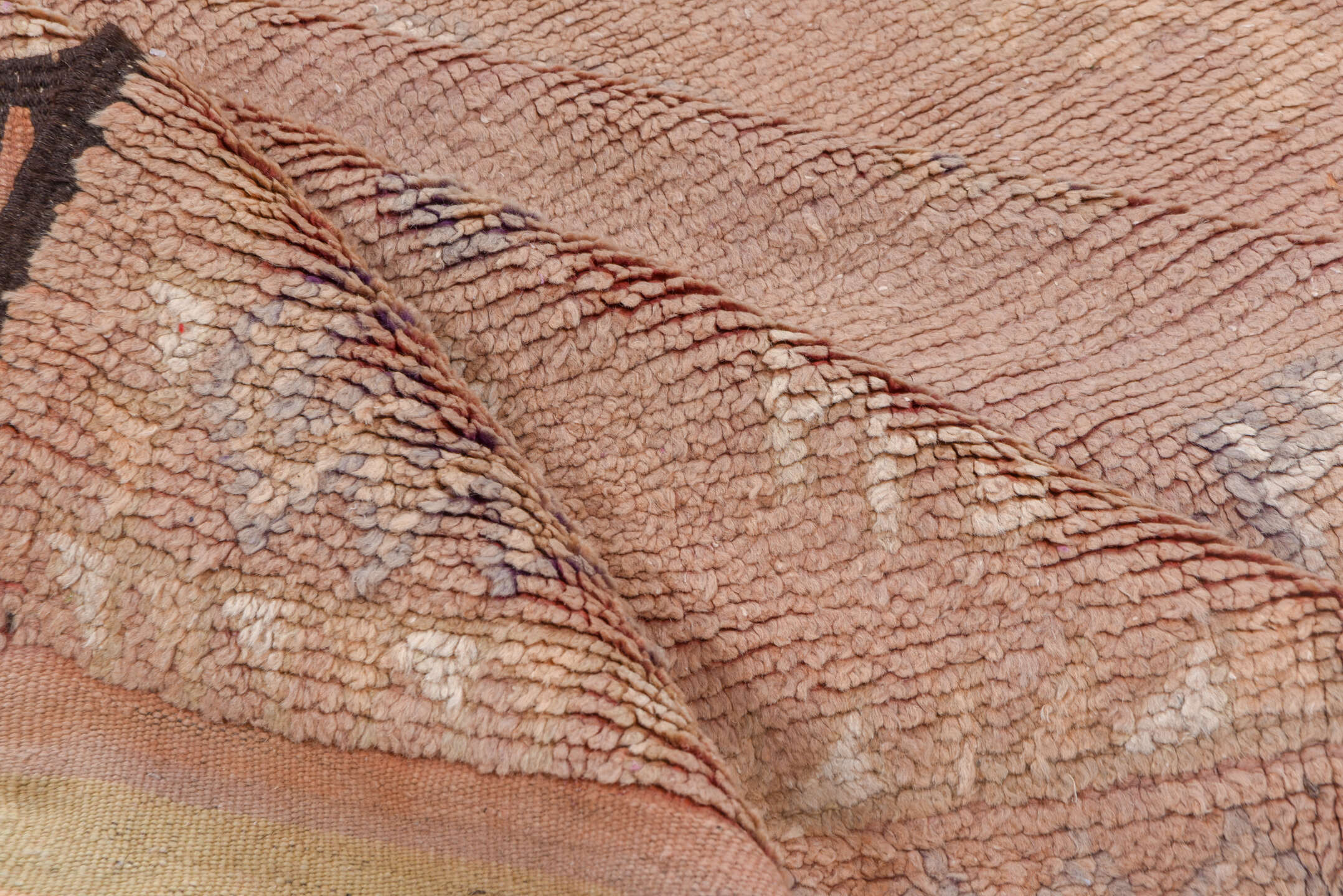 6' x 16' one-of-a-kind handmade vintage Moroccan rug. Color palette: brown, gray, pink, off-white, white, snow, whitesmoke