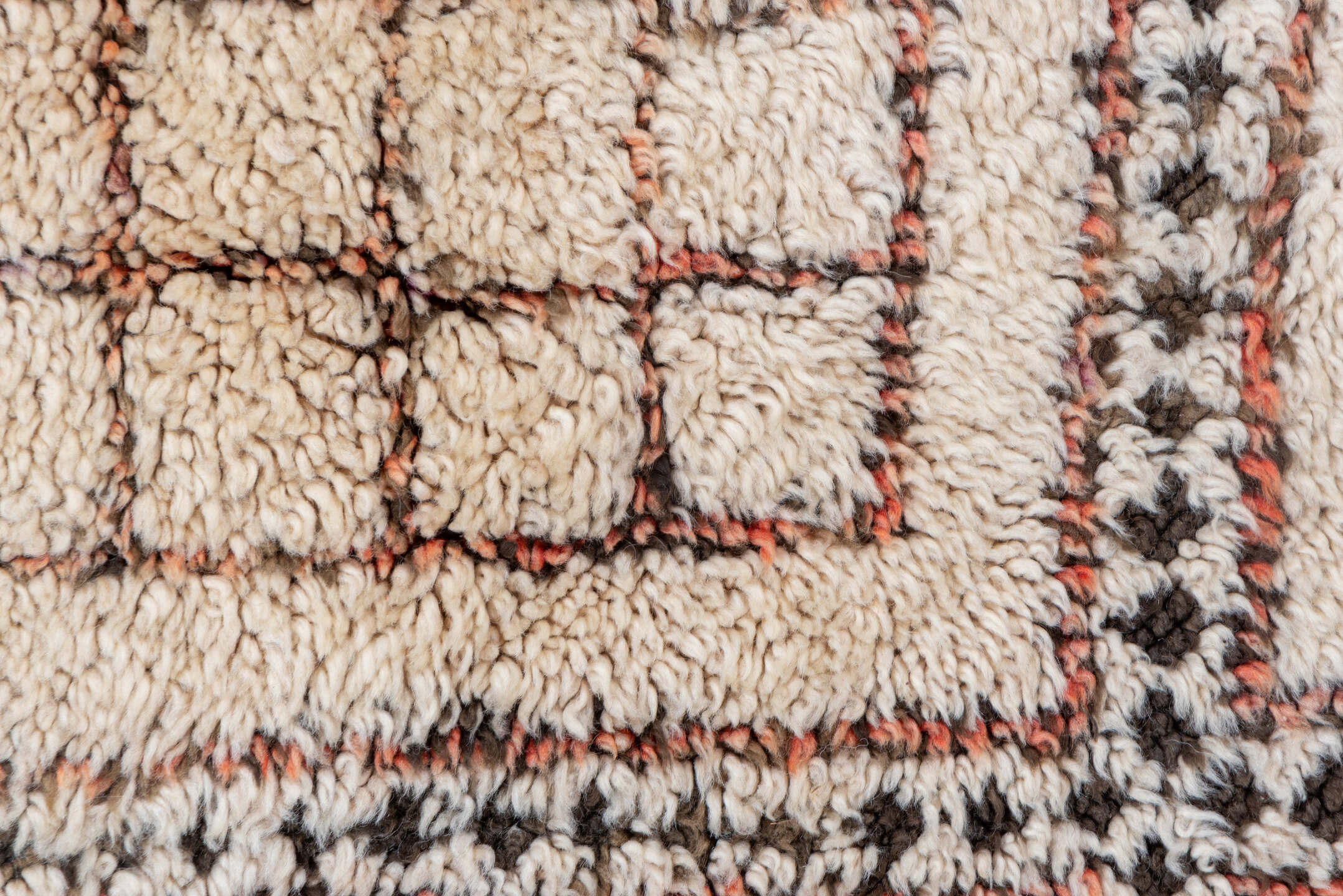 6' x 12' one-of-a-kind handmade vintage Moroccan large size rug. Color palette: brown, pink, gray, light gray, off-white