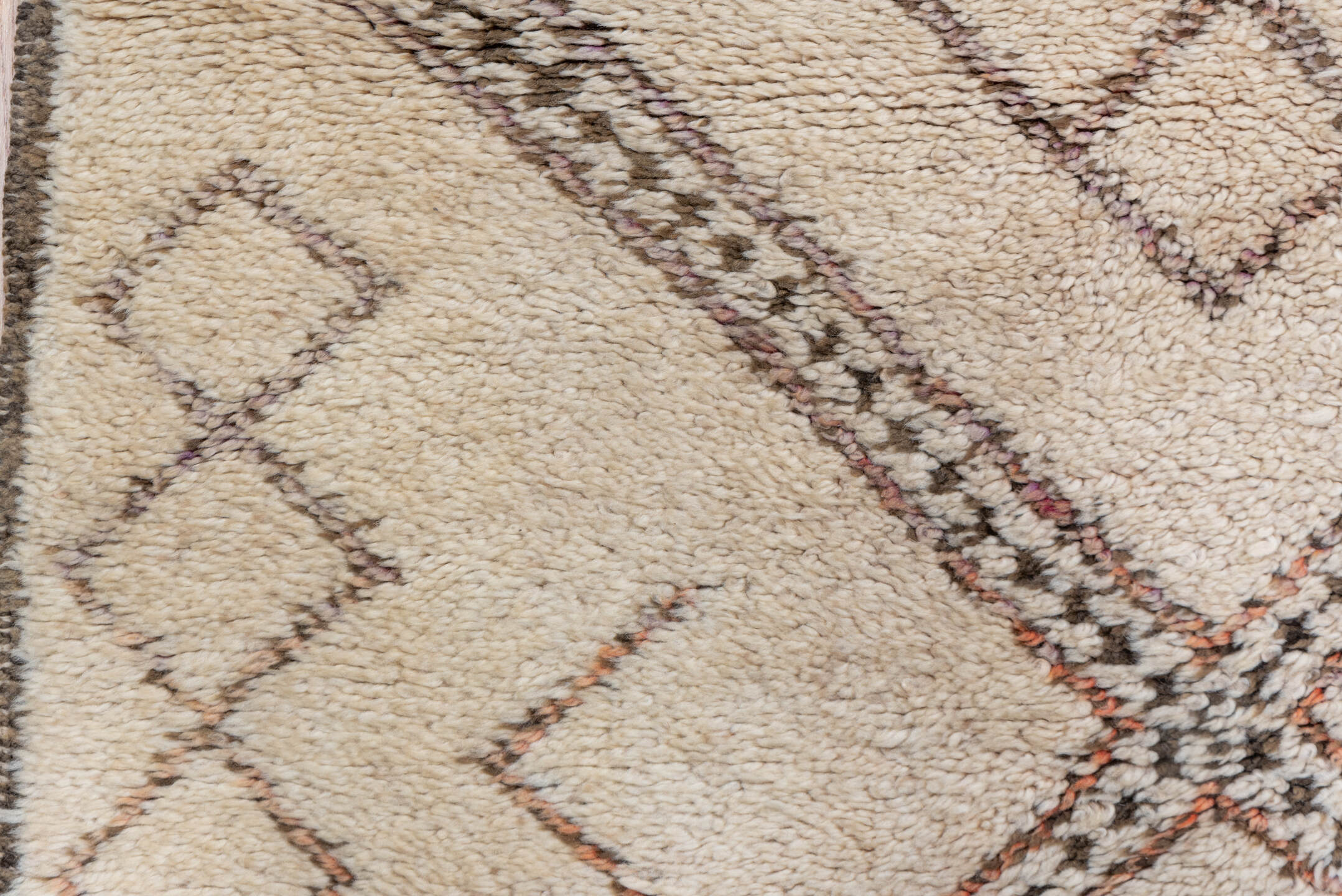 6' x 12' one-of-a-kind handmade vintage Moroccan large size rug. Color palette: brown, pink, gray, light gray, off-white