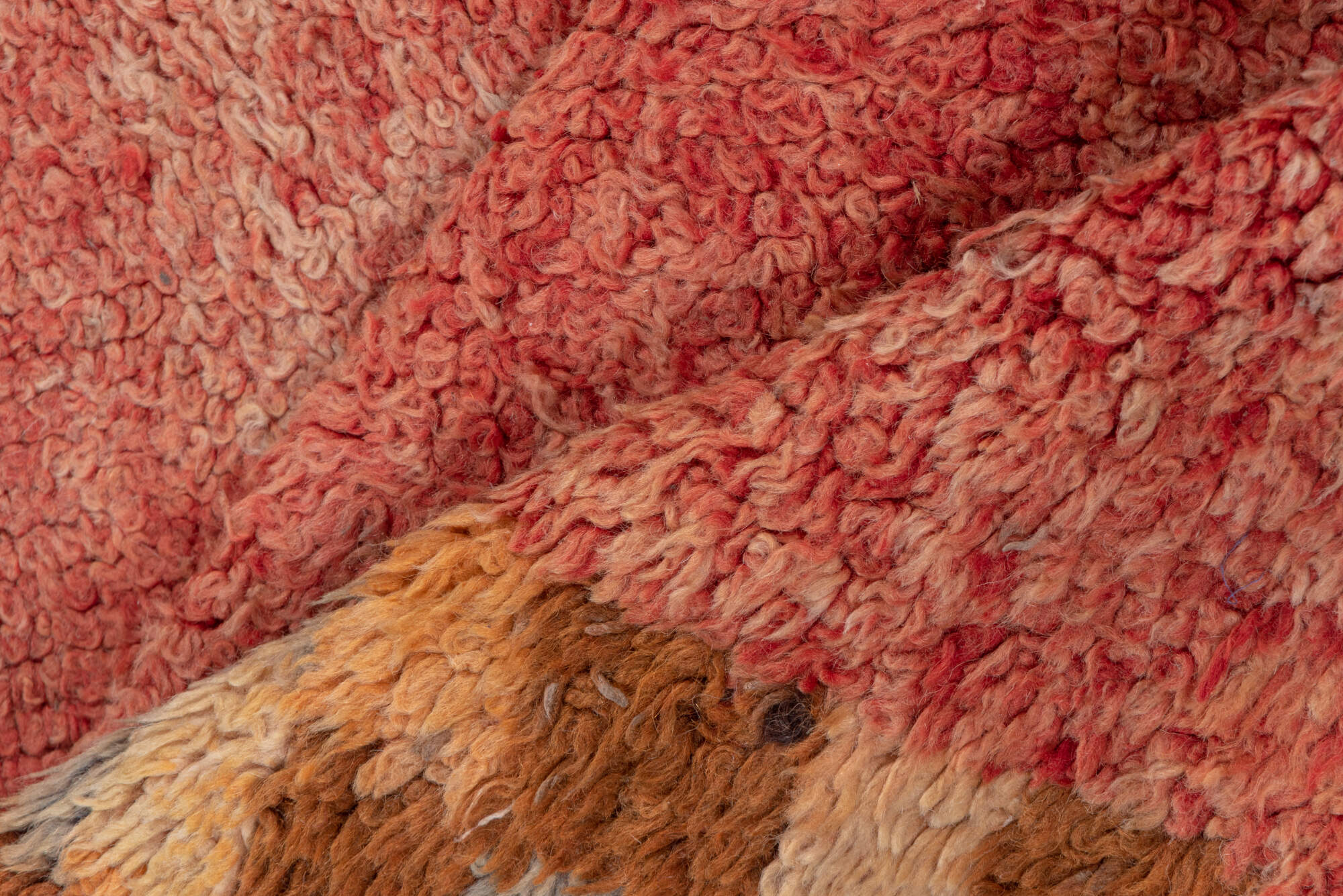 3' x 9' one-of-a-kind handmade vintage Moroccan runner rug. Color palette: brown, orange, pink, red