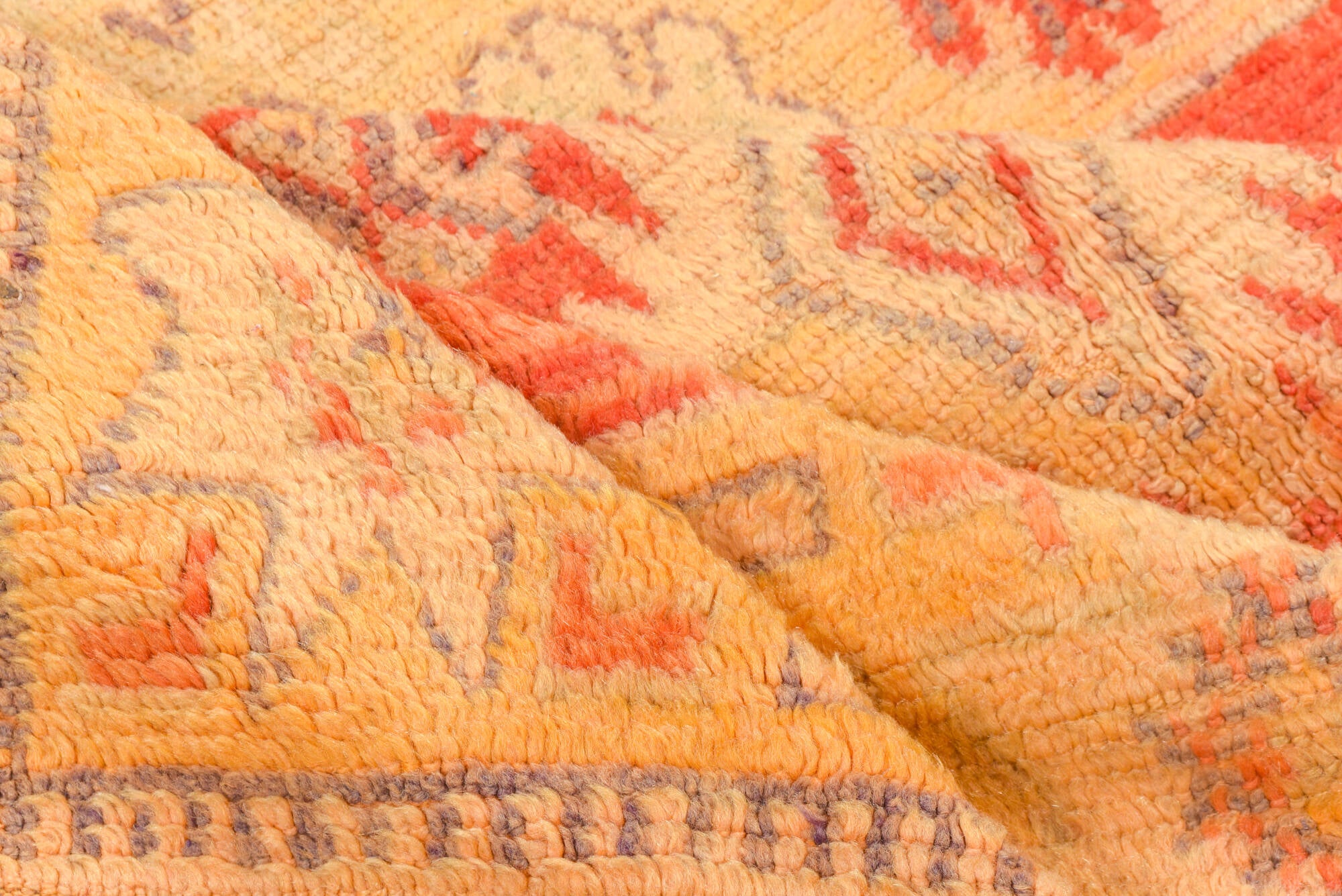 5' x 9' one-of-a-kind handmade vintage Moroccan medium size rug. Color palette: brown, off-white, orange, pink, red