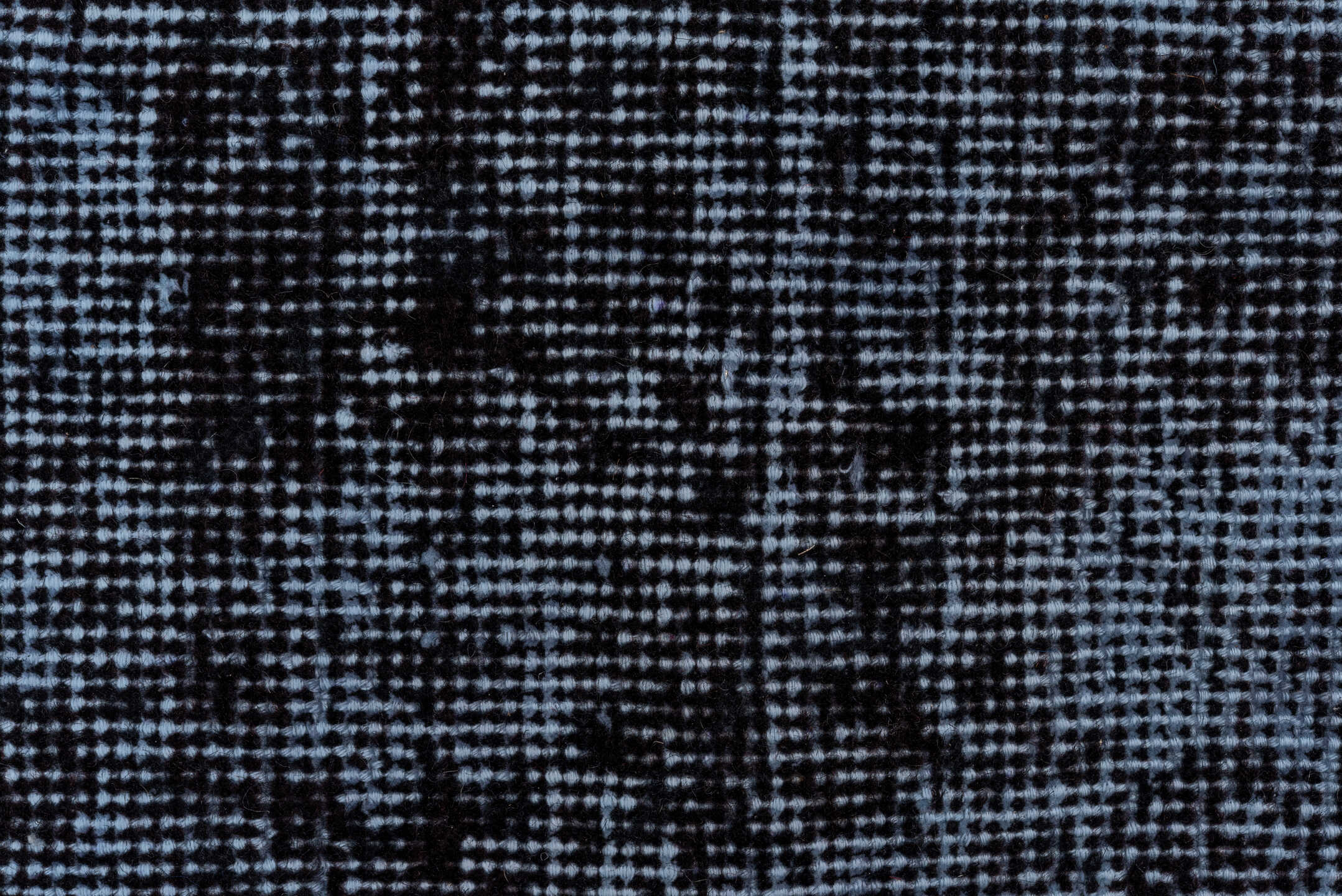 7' x 10' one-of-a-kind handmade vintage Overdyed large size rug. Color palette: gray, blue, light blue, light gray