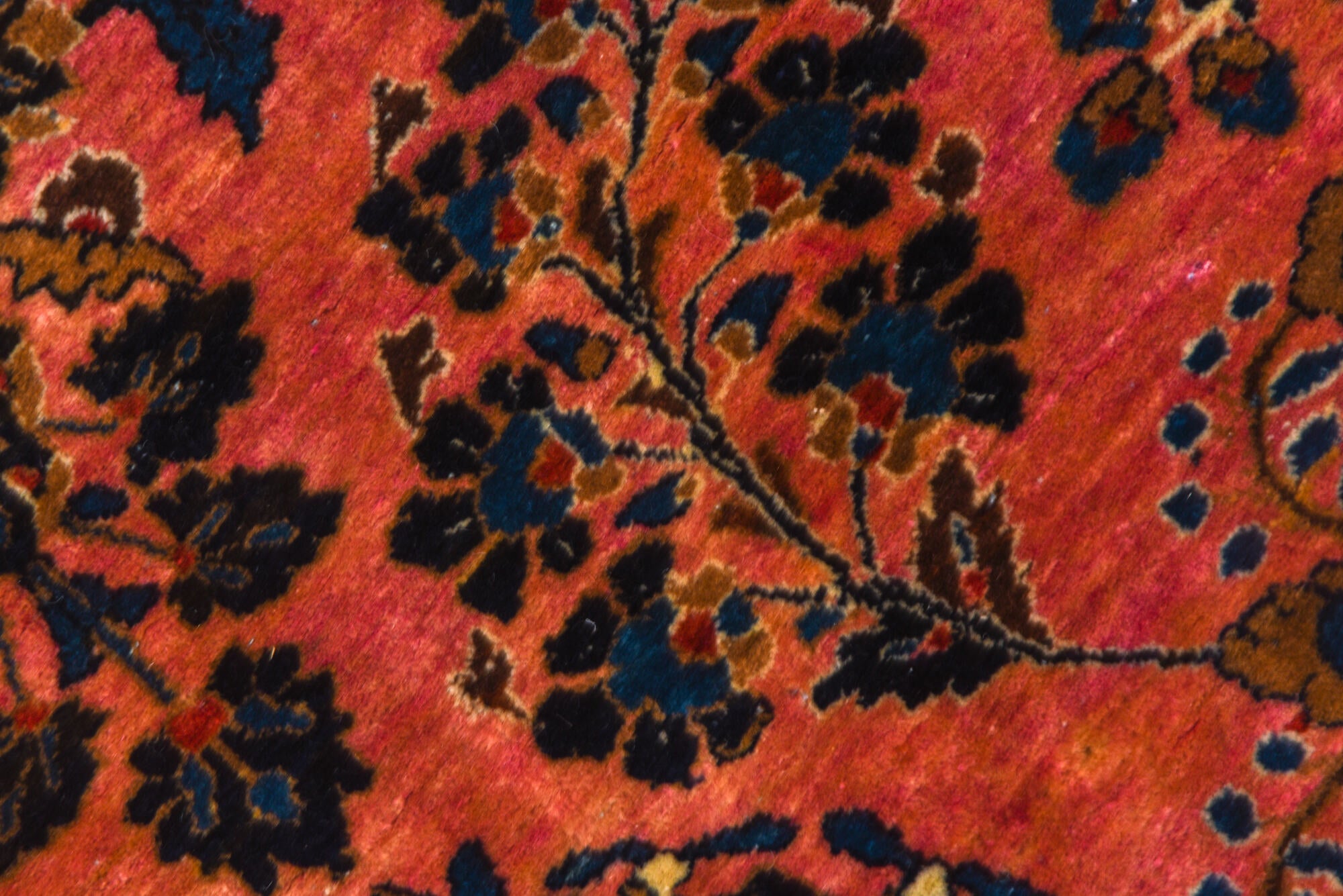 4' x 6' one-of-a-kind handmade vintage Sarouk small size rug. Color palette: black, brown, maroon, pink, red