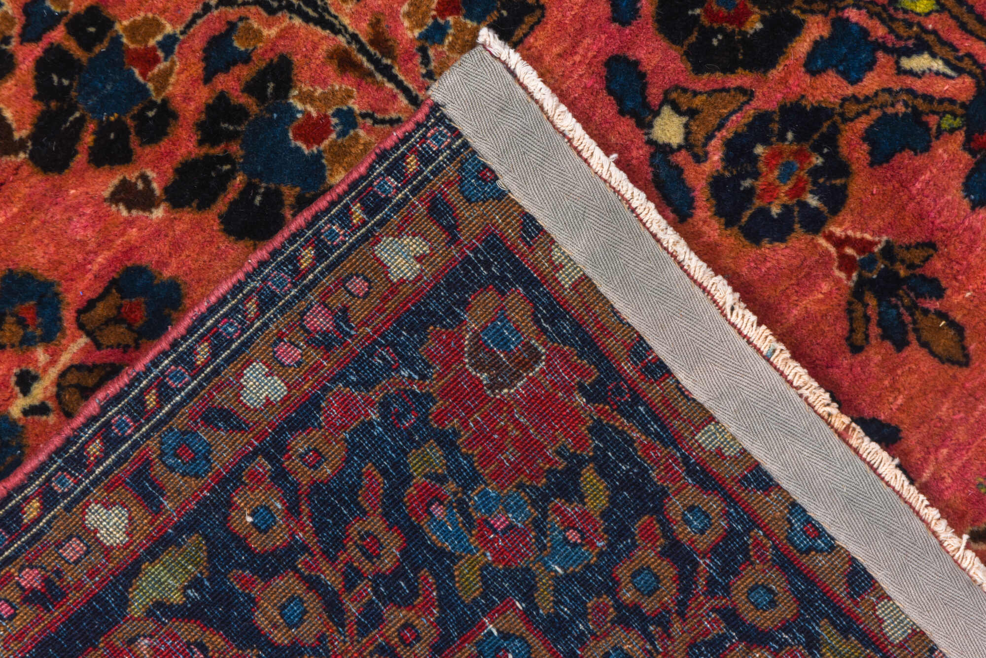 4' x 6' one-of-a-kind handmade vintage Sarouk small size rug. Color palette: black, brown, maroon, pink, red