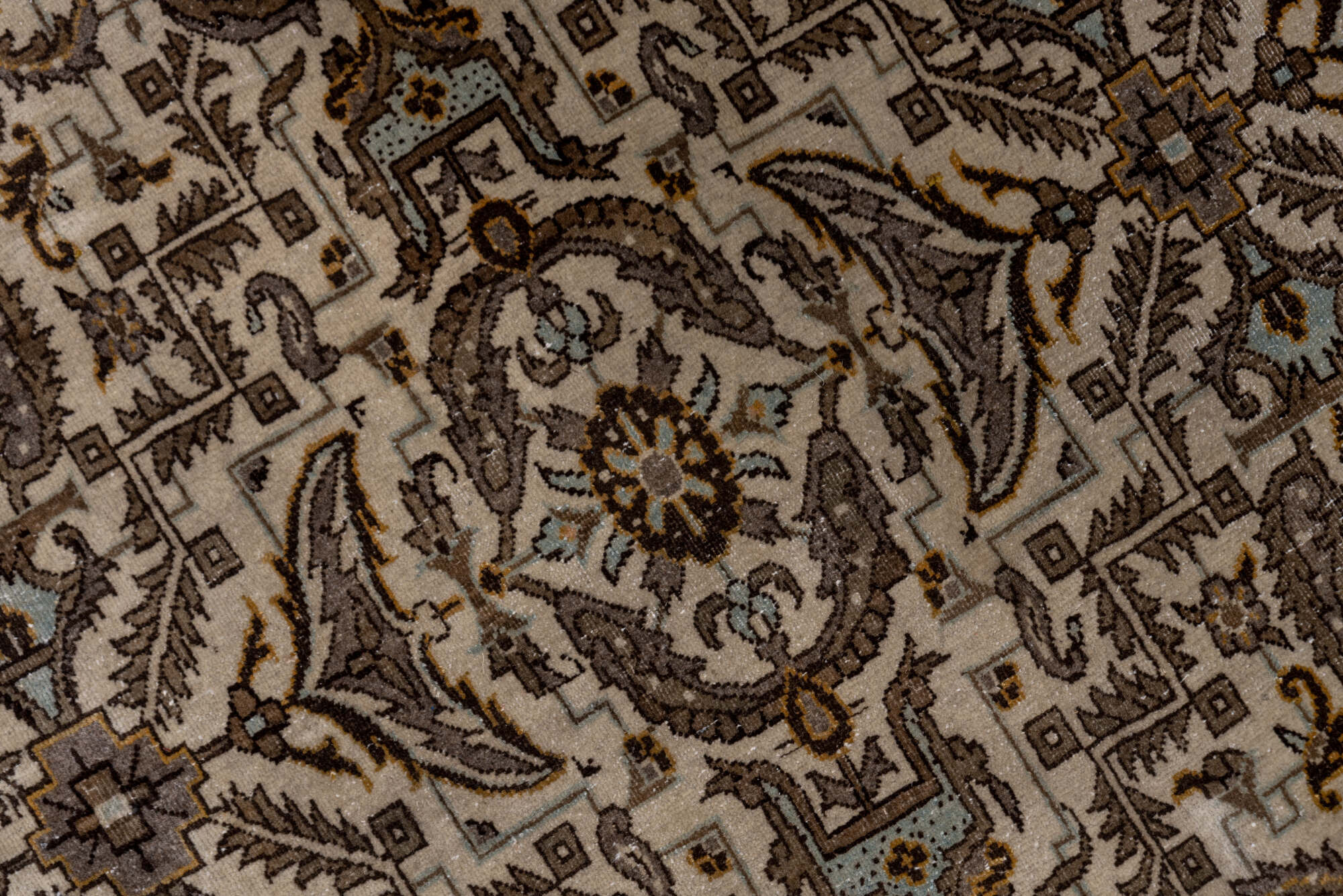 7' x 11' one-of-a-kind handmade vintage Tabriz large size rug. Color palette: brown, gray, pink