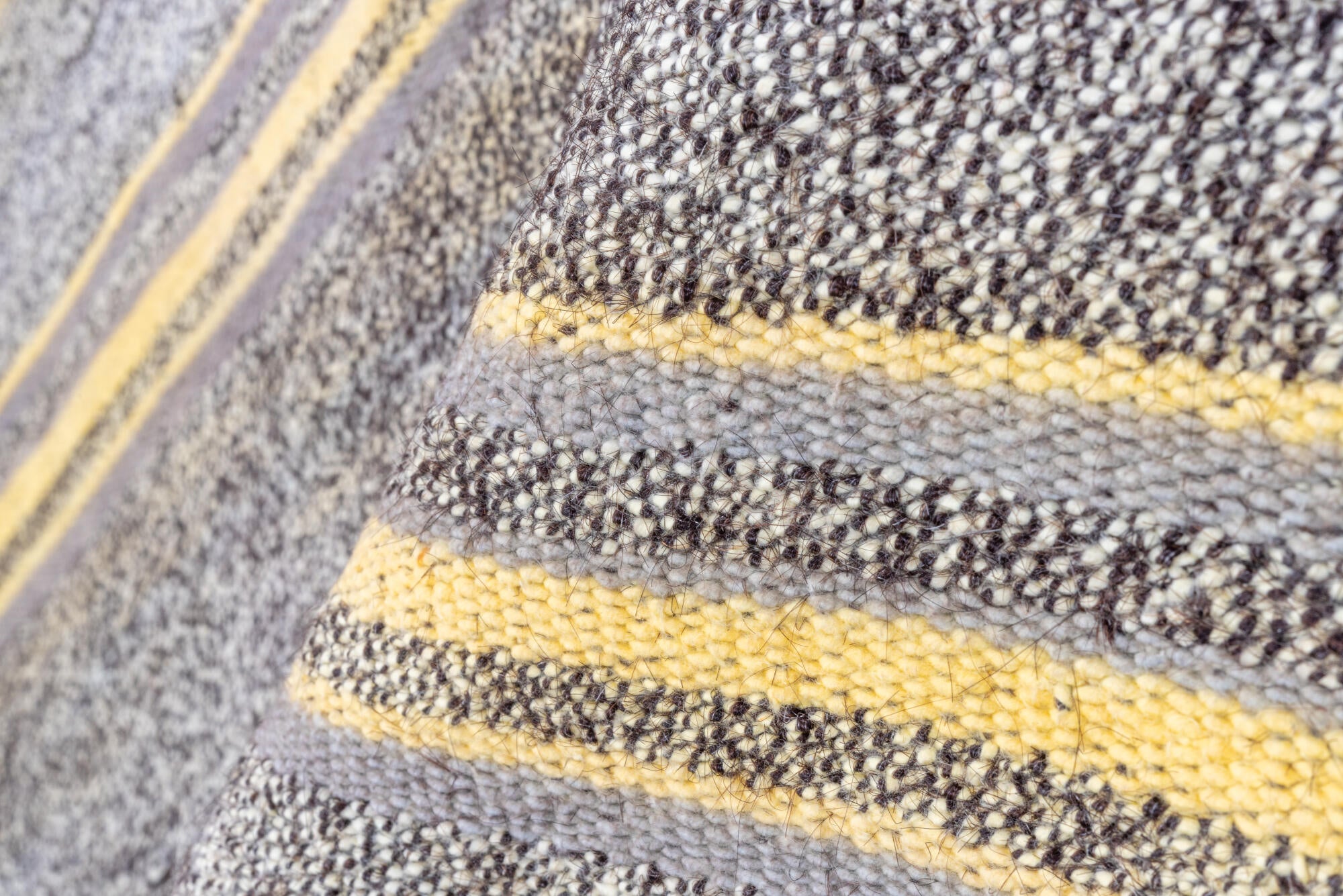 7' x 9' one-of-a-kind handmade vintage Flatweave rug. Color palette: brown, dark gray, dim gray, gainsboro, gray, light gray