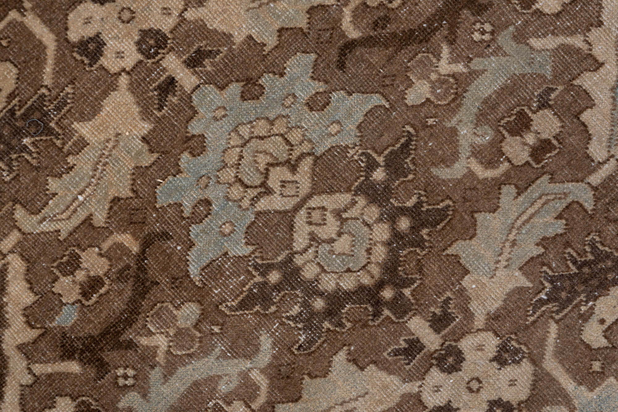 6' x 10' one-of-a-kind handmade vintage Heriz large size rug. Color palette: brown, gray, light gray, off-white, pink, snow