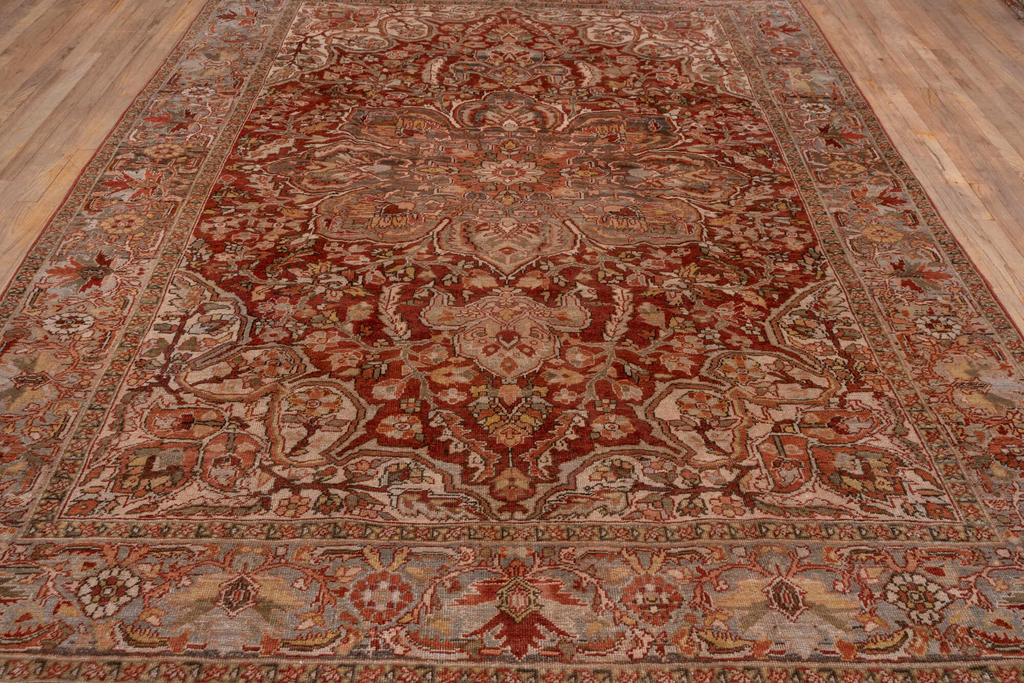 8' x 11' one-of-a-kind handmade vintage Heriz large size rug. Color palette: brown, gray, pink