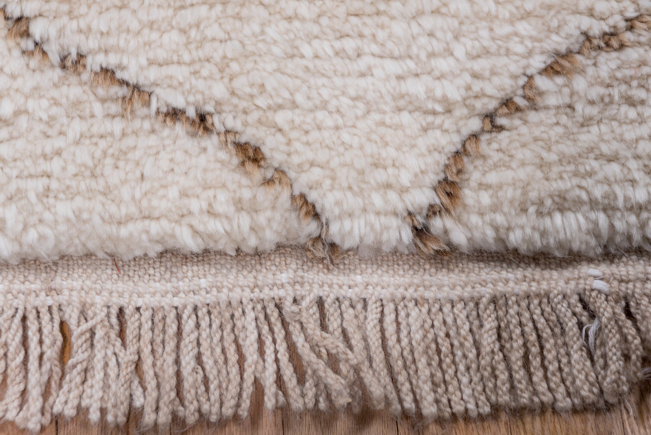 5' x 7' one-of-a-kind handmade vintage Moroccan rug. Color palette: light gray, pink, off-white, gray, brown, lavender blush