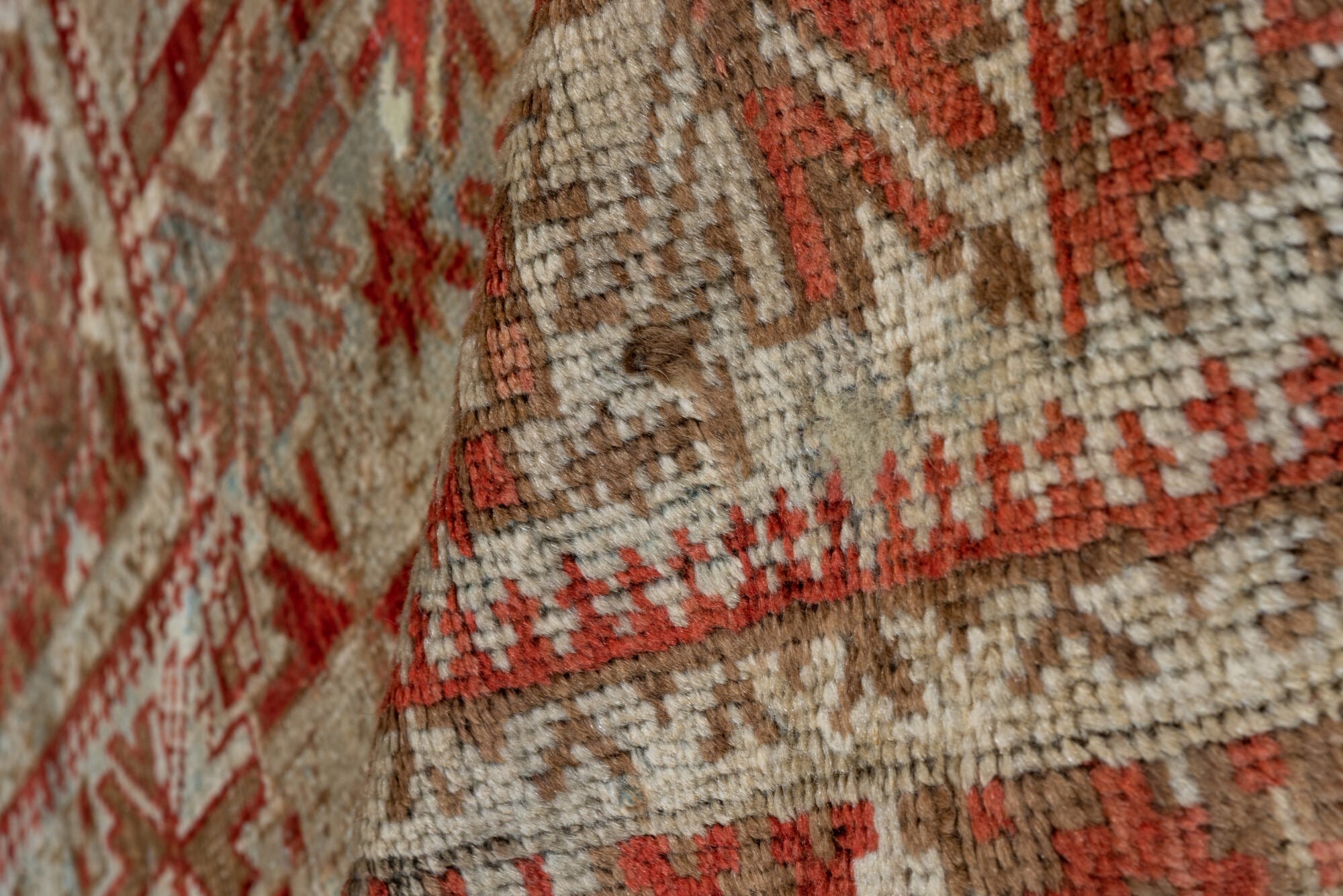 3' x 4' one-of-a-kind handmade vintage Belouch small size rug. Color palette: brown, gray, pink