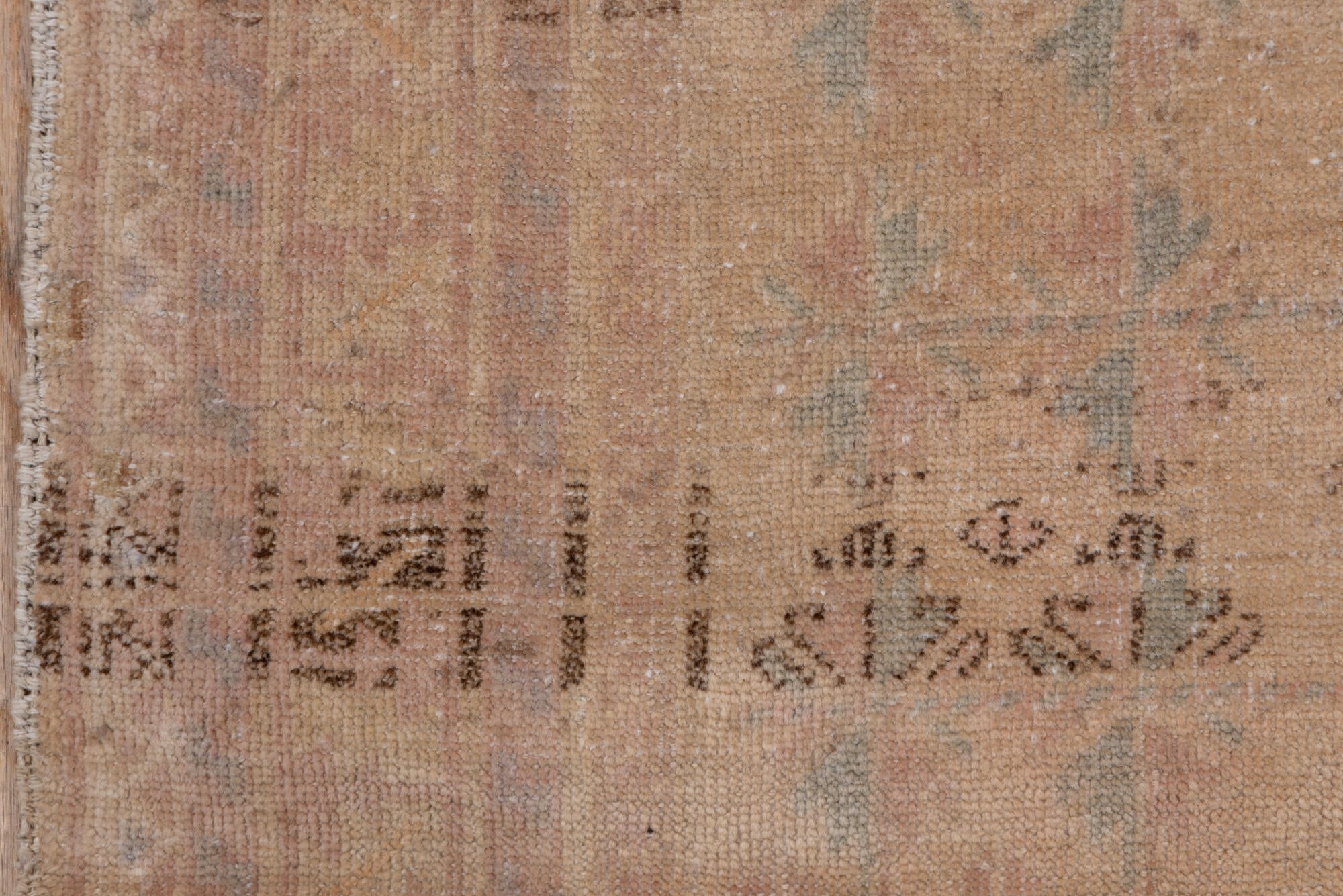 2' x 4' one-of-a-kind handmade vintage Anatol small size rug. Color palette: brown, gray, light gray, off-white, pink, snow