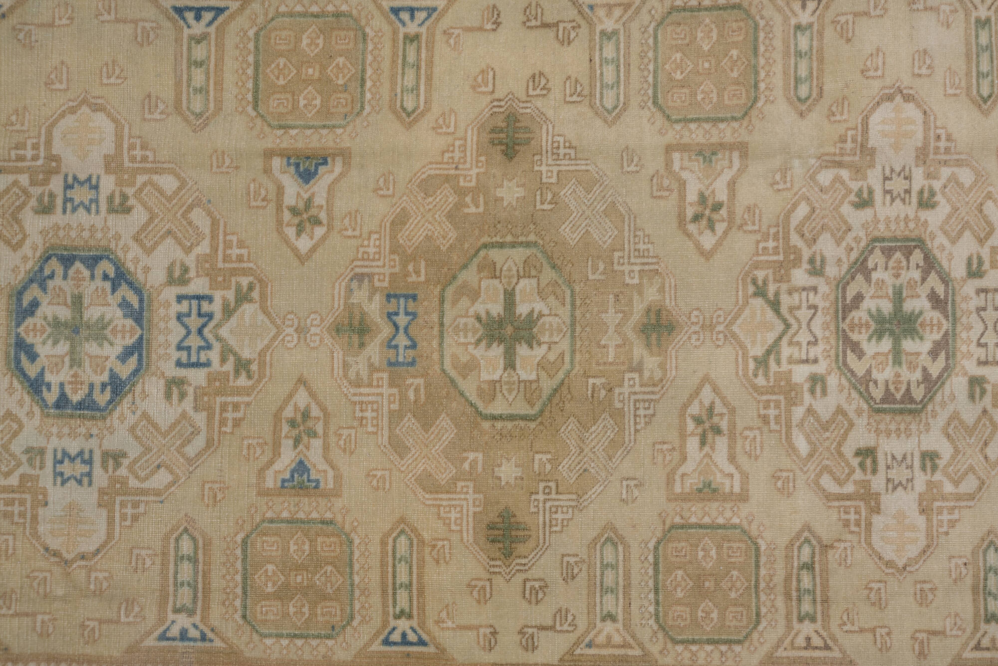 4' x 6' one-of-a-kind handmade vintage Oushak small size rug. Color palette: blue, brown, dim gray, gray