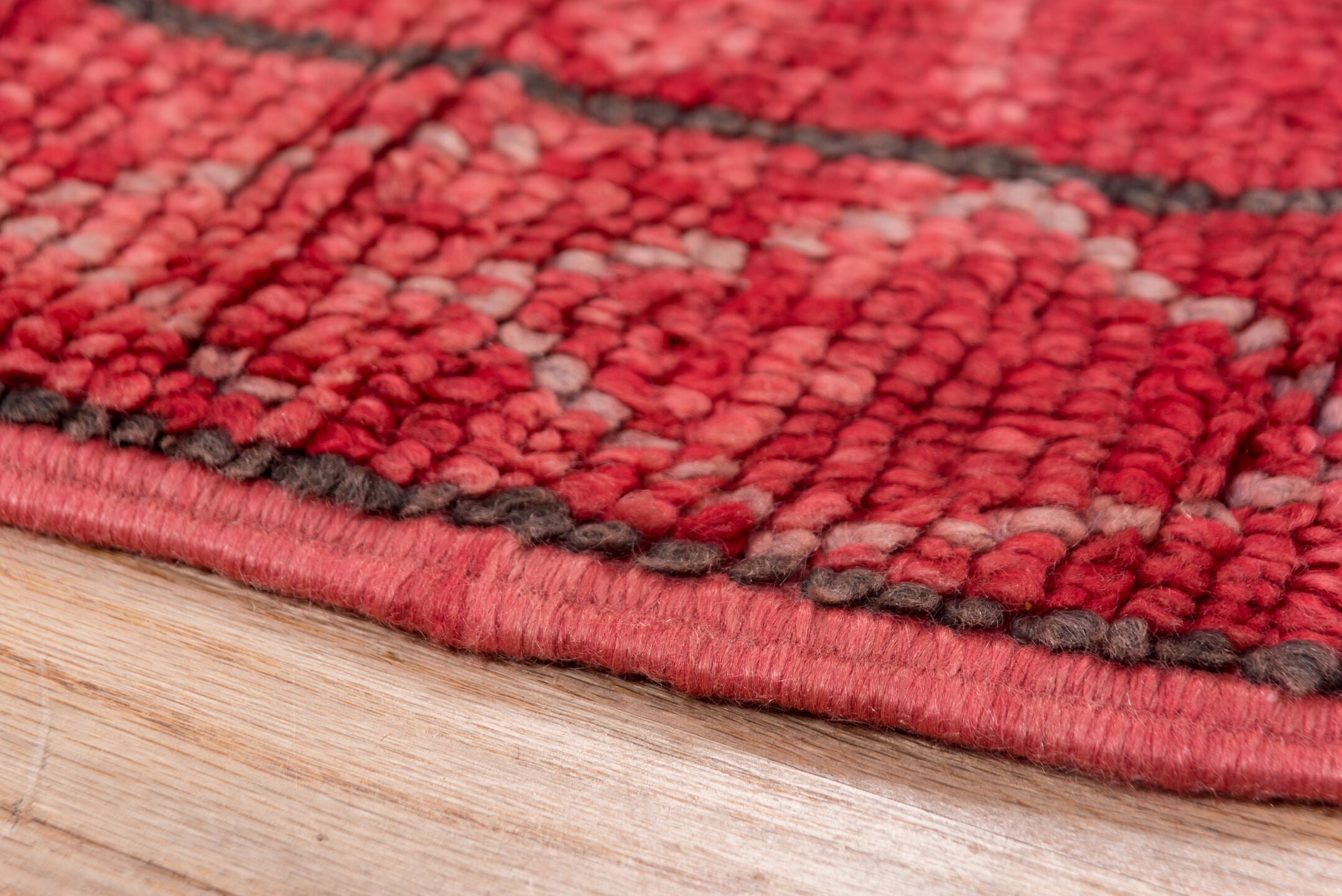 3' x 7' one-of-a-kind handmade vintage Moroccan rug. Color palette: brown, red, pink, gray, indian red, burgundy