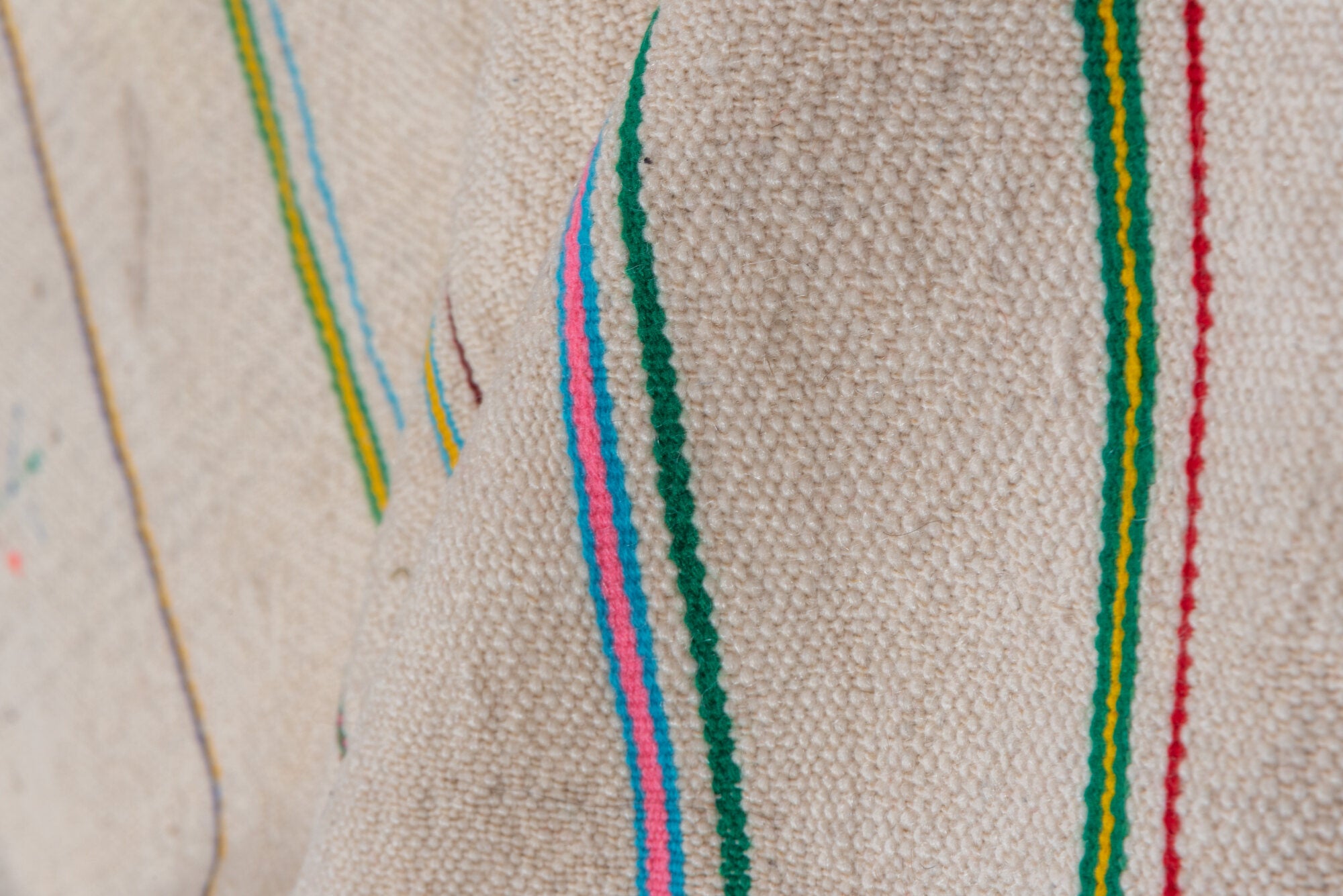 4' x 10' one-of-a-kind handmade vintage Textile runner rug. Color palette: brown, dark gray, gray, light gray, off-white