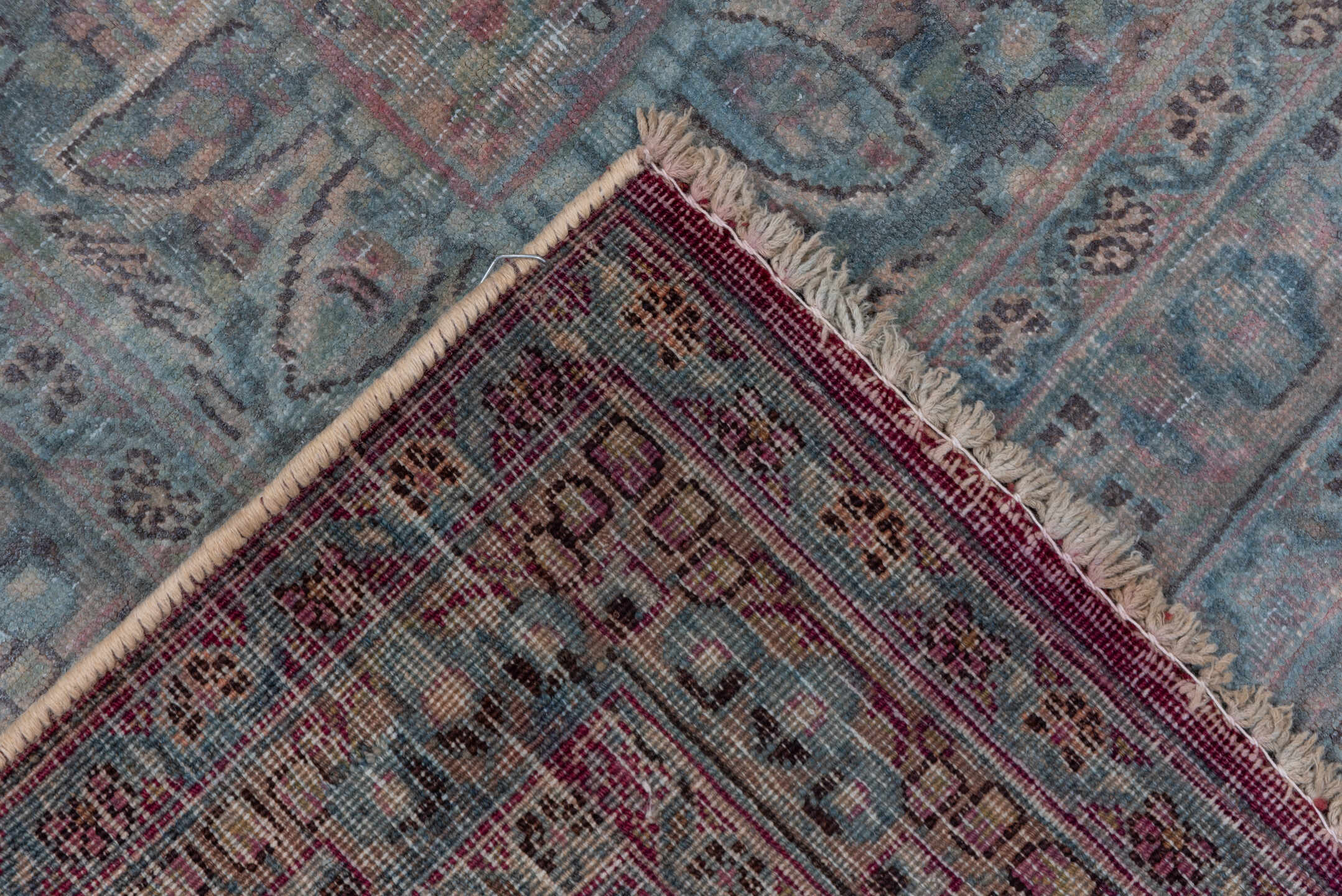 8' x 11' one-of-a-kind handmade vintage Khorassan large size rug. Color palette: gray, light gray, blue, light blue