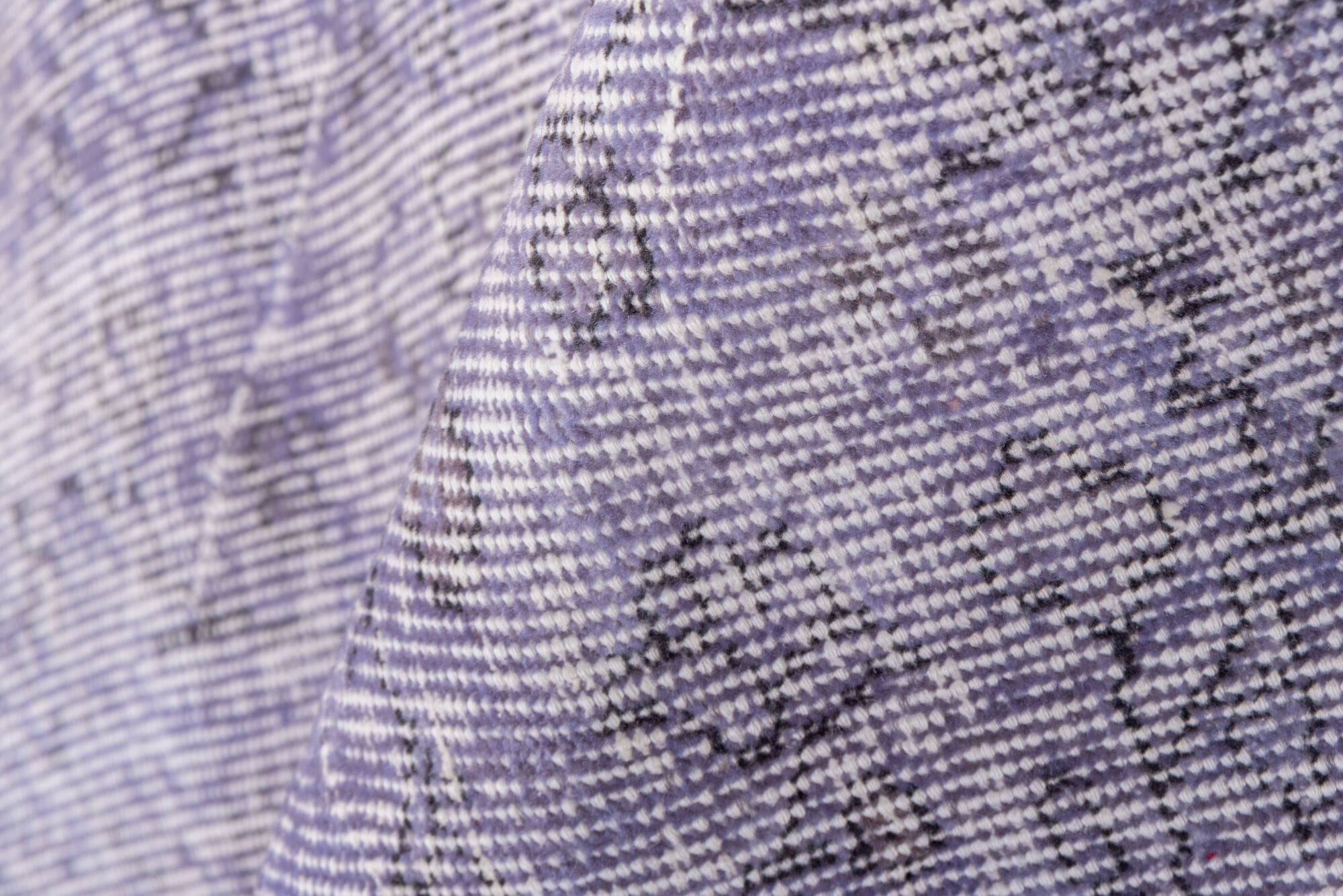 5' x 8' one-of-a-kind handmade vintage Overdyed medium size rug. Color palette: blue, gray, lavender, light blue, light gray