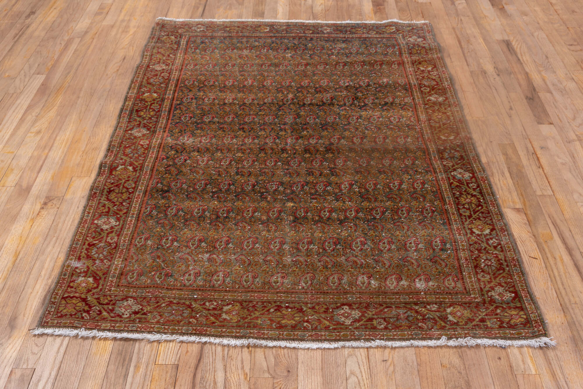 4' x 6' one-of-a-kind handmade vintage Sarouk small size rug. Color palette: brown, gray, pink