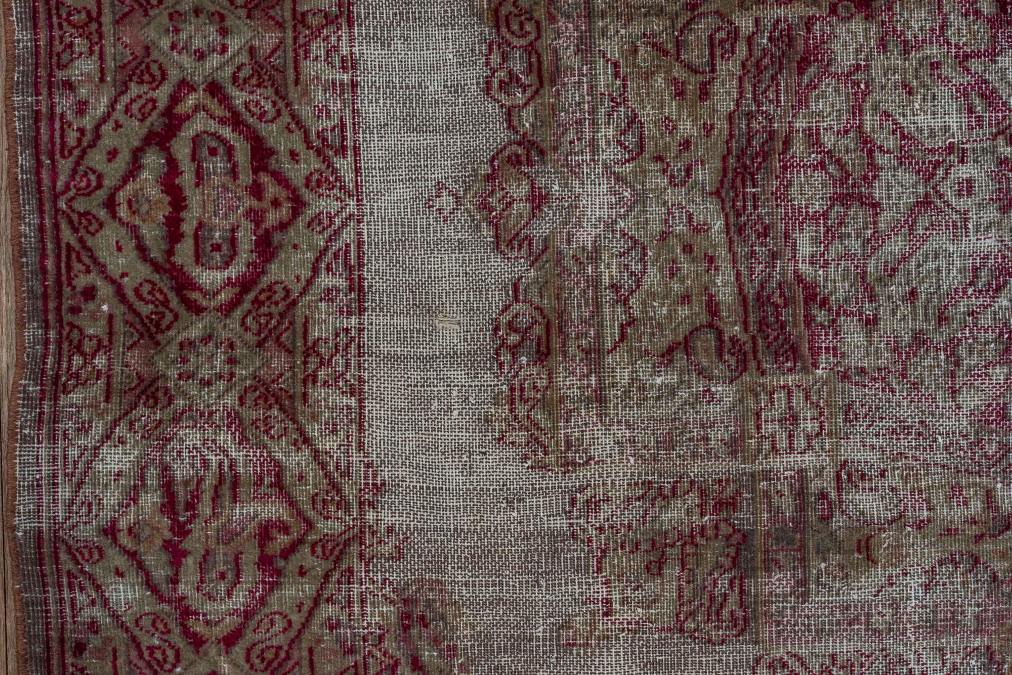 3' x 5' one-of-a-kind handmade vintage Sivas small size rug. Color palette: brown, red, pink, gray, light gray, silver