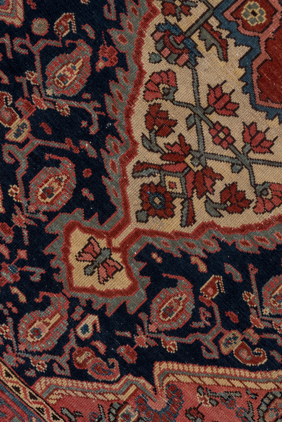 4' x 6' one-of-a-kind handmade vintage Malayer small size rug. Color palette: gray, red, brown, blue, off-white, pink