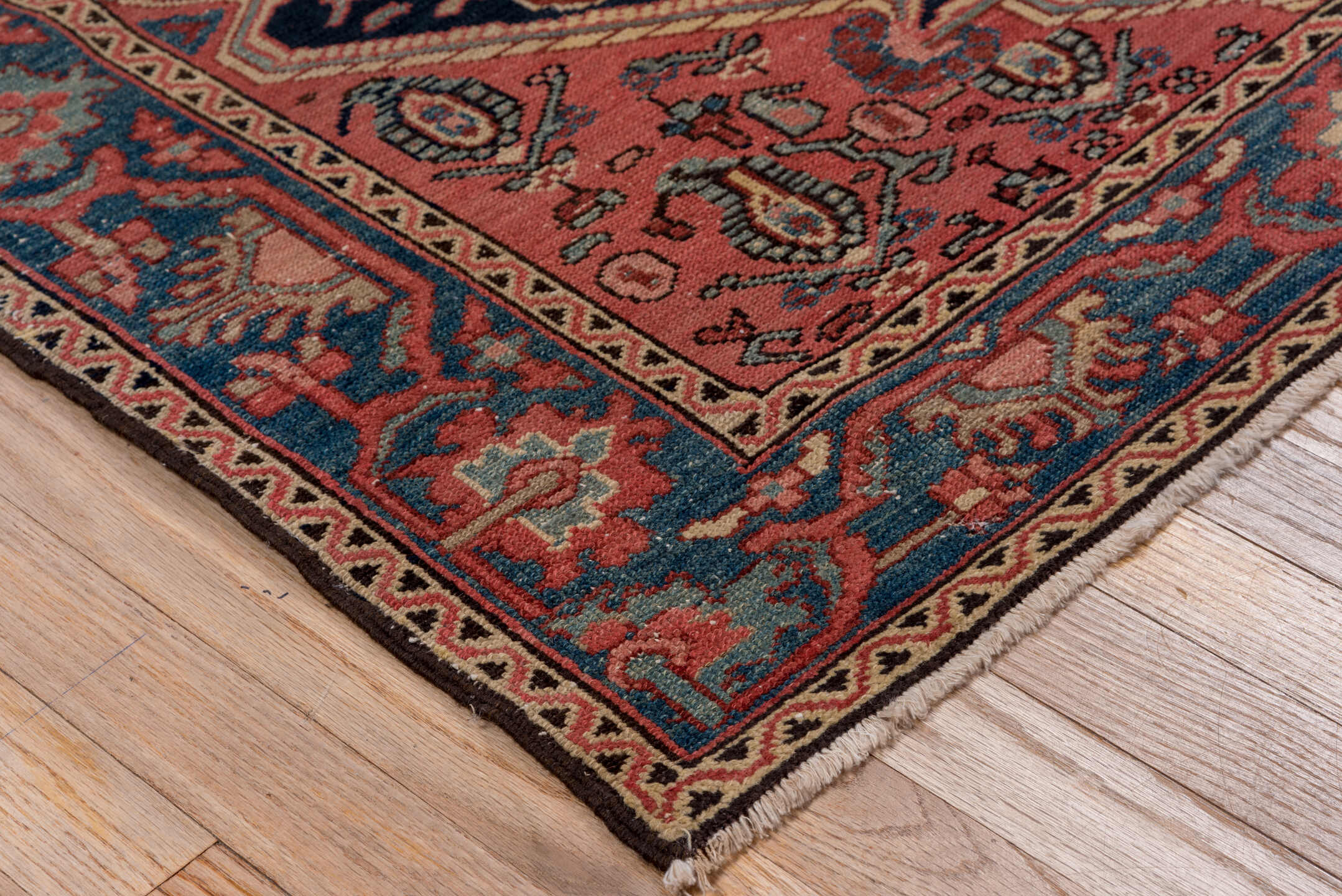 4' x 6' one-of-a-kind handmade vintage Malayer small size rug. Color palette: gray, red, brown, blue, off-white, pink