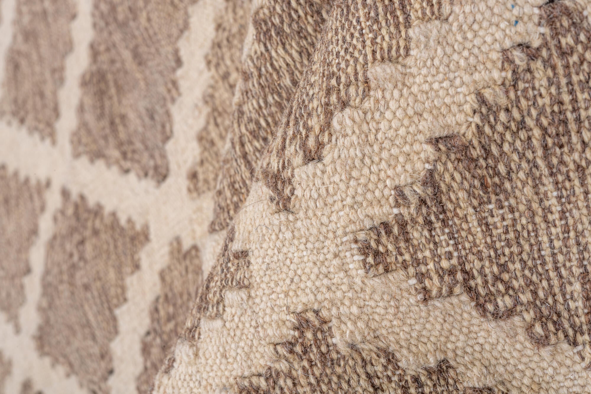 3' x 5' one-of-a-kind handmade vintage Kilim small size rug. Color palette: brown, gray, light gray, off-white, orange, pink