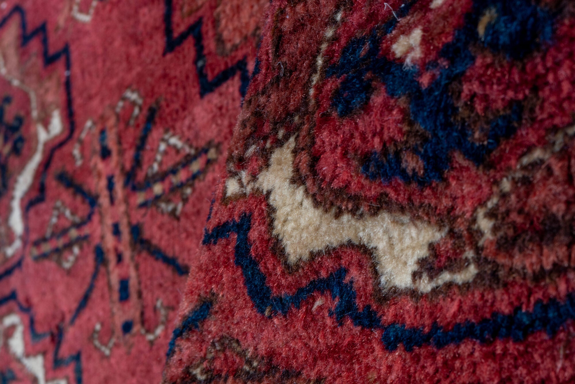 2' x 4' one-of-a-kind handmade vintage Torkaman small size rug. Color palette: brown, gray, pink, red