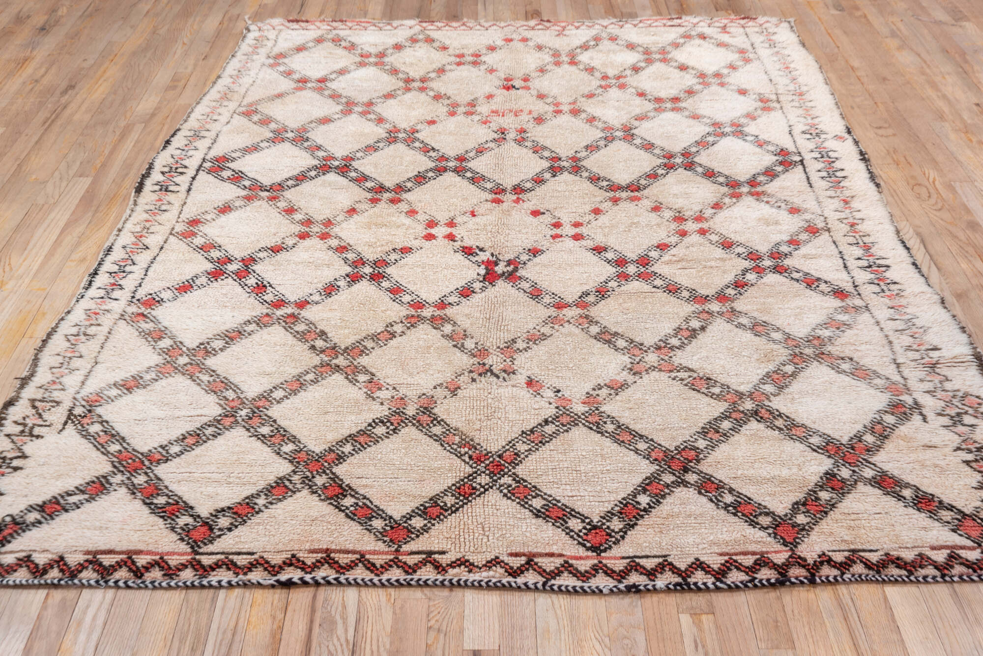 6' x 8' one-of-a-kind handmade vintage Moroccan medium size rug. Color palette: brown, gray, indian red, light gray