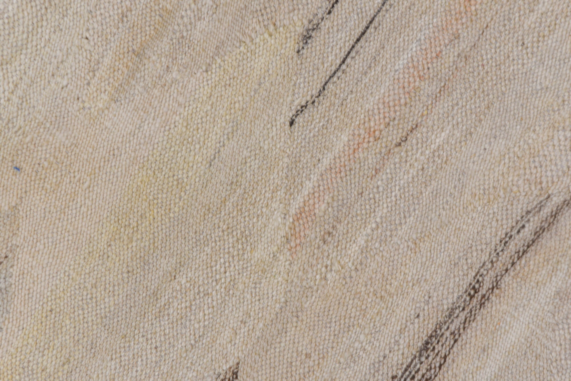 2' x 10' one-of-a-kind handmade vintage Kilim runner rug. Color palette: gray, light gray, off-white, pink, silver, snow