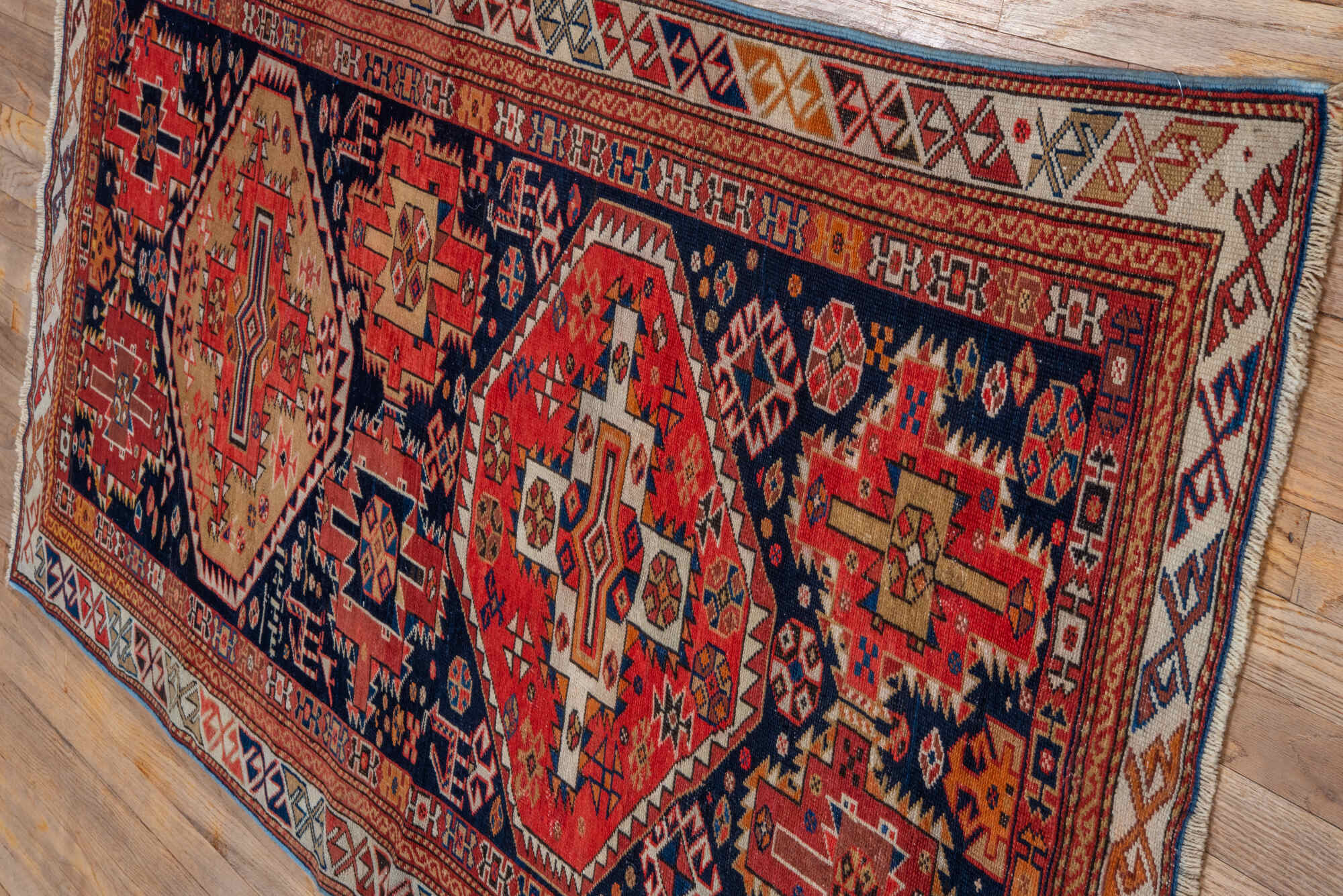 3' x 6' one-of-a-kind handmade vintage Shirvan runner rug. Color palette: brown, dim gray, gray, light slate gray, pink, red