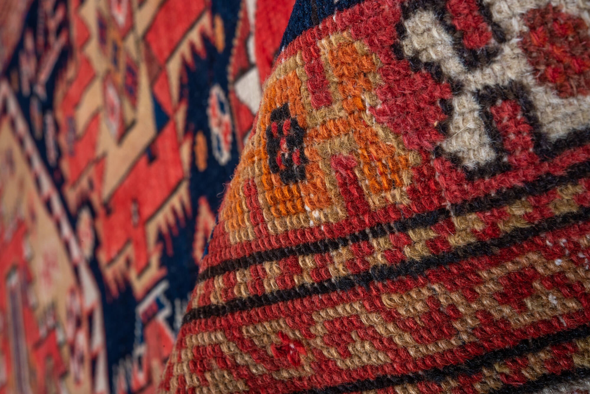 3' x 6' one-of-a-kind handmade vintage Shirvan runner rug. Color palette: brown, dim gray, gray, light slate gray, pink, red