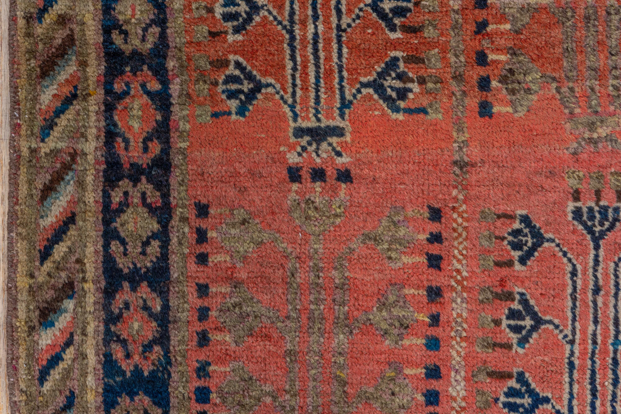 2' x 4' one-of-a-kind handmade vintage Khotan small size rug. Color palette: brown, gray, pink, red