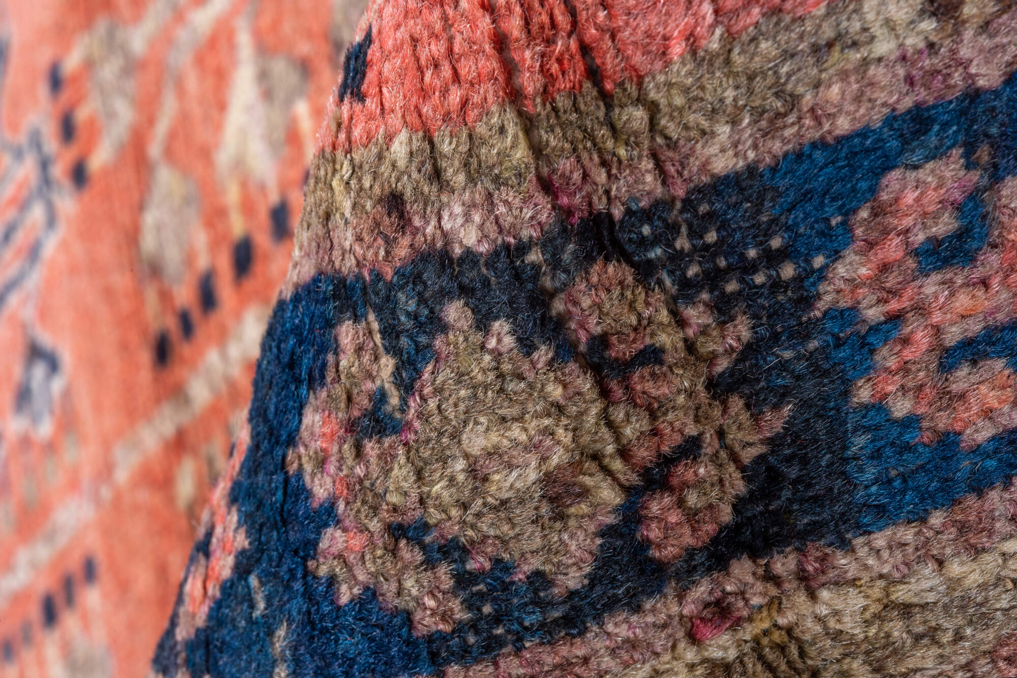 2' x 4' one-of-a-kind handmade vintage Khotan small size rug. Color palette: brown, gray, pink, red